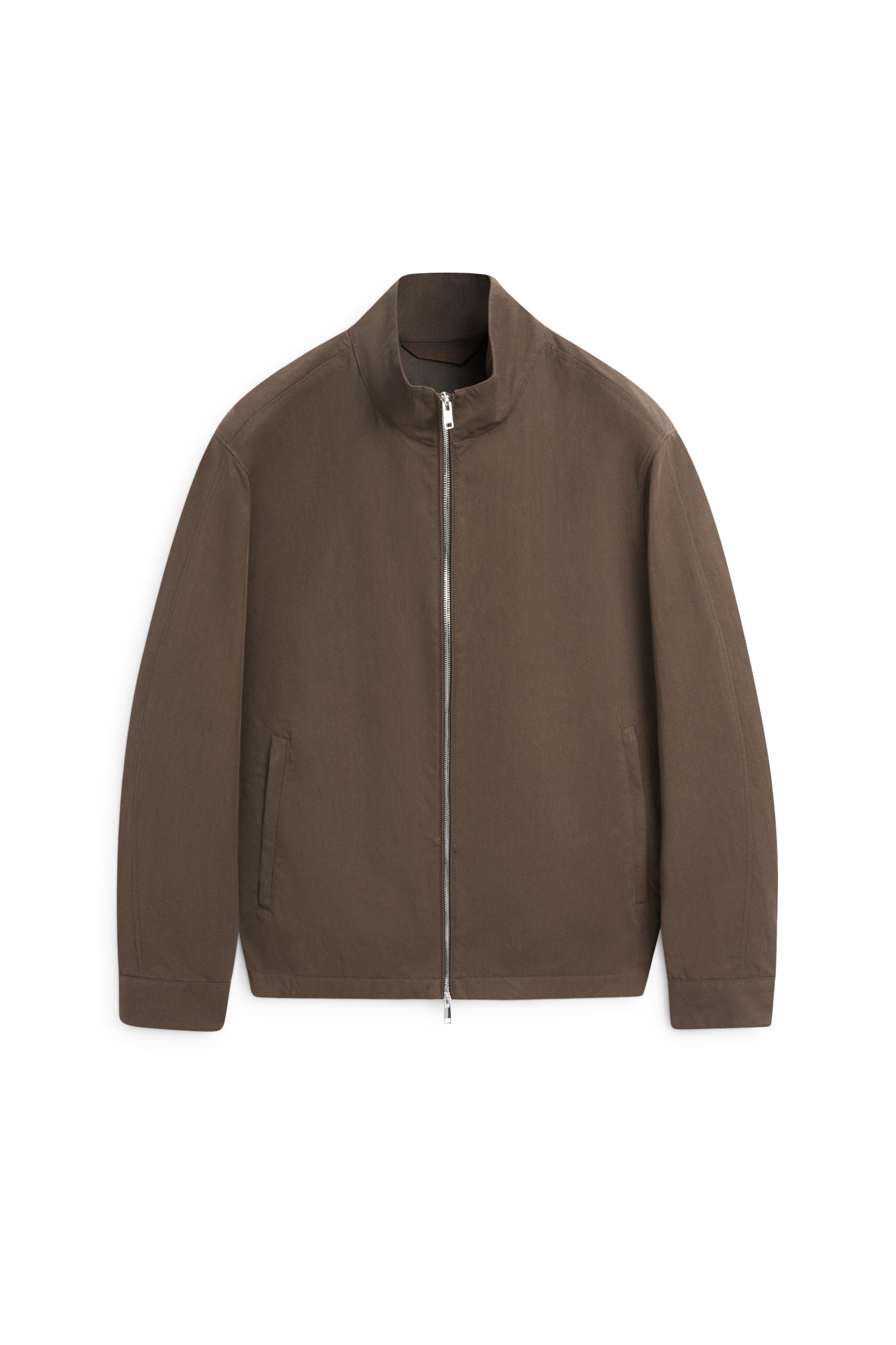 Cotton blend high-neck jacket — Chocolate