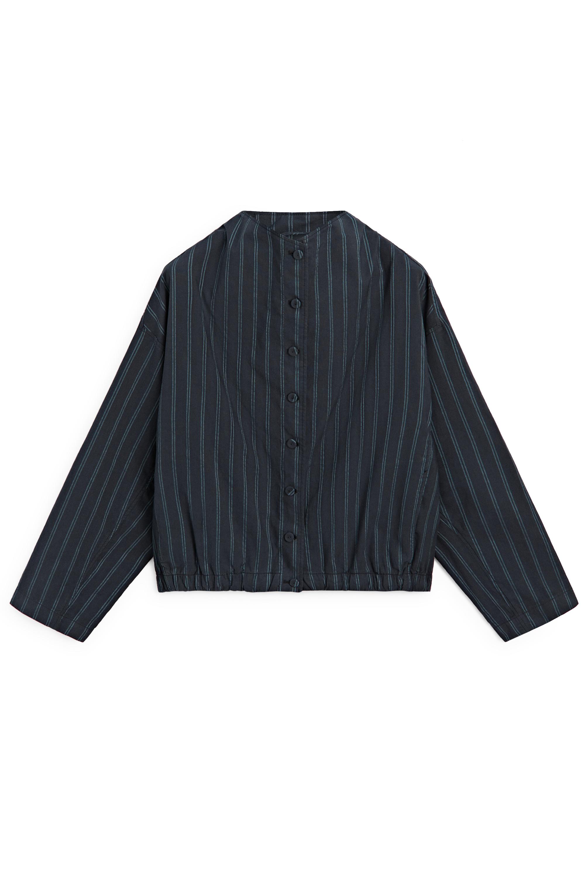 Striped high neck bomber jacket — DARK BLUE