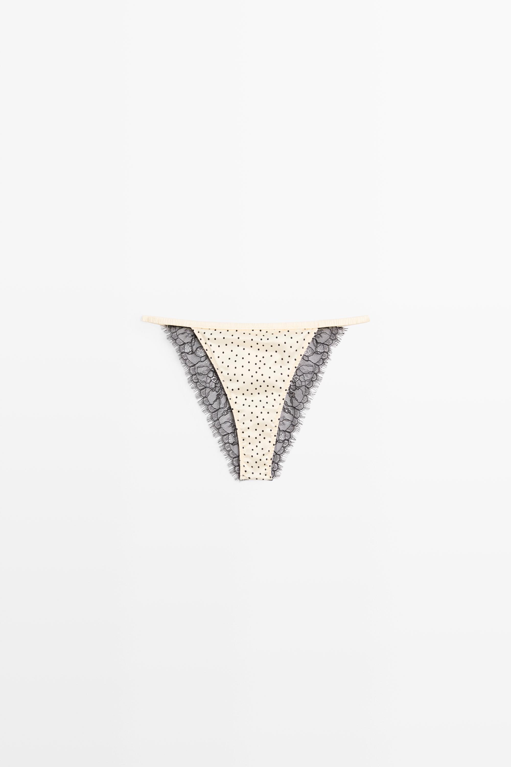 Polka dot briefs with lace detail — CREAM