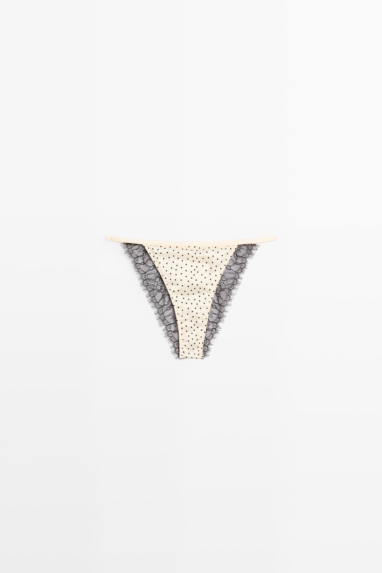 Polka dot briefs with lace detail — CREAM