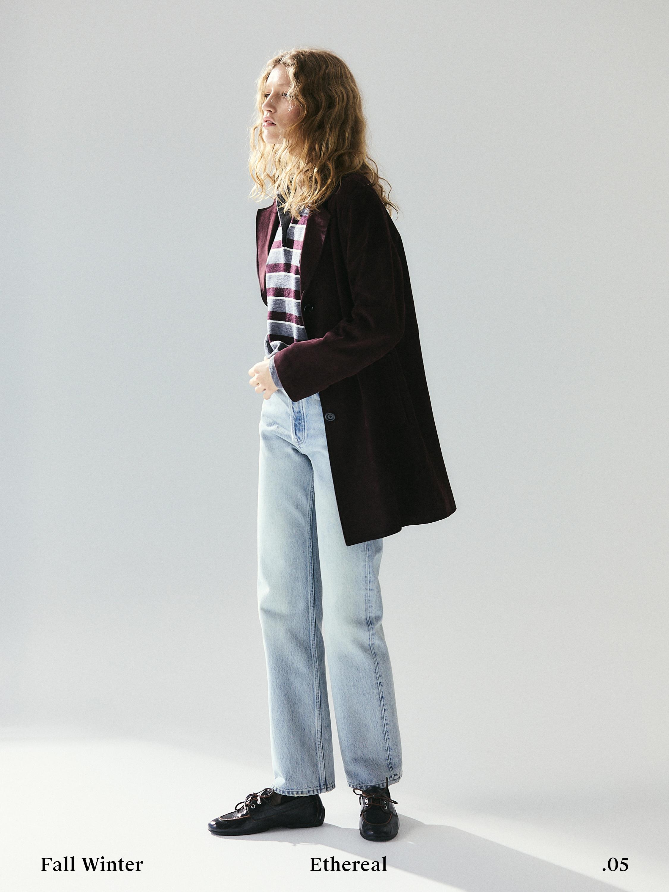 Manteau mi-long en cuir effet daim BORDEAUX
