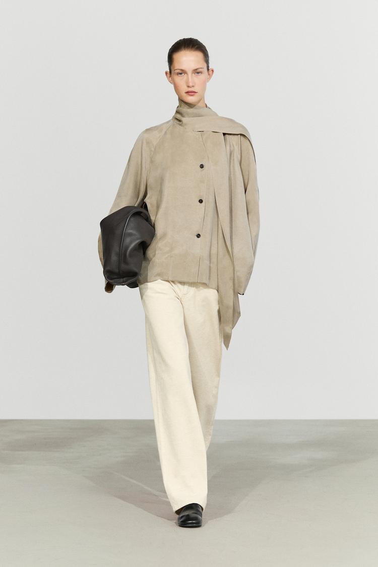 Flowing shirt with scarf detail — SAND
