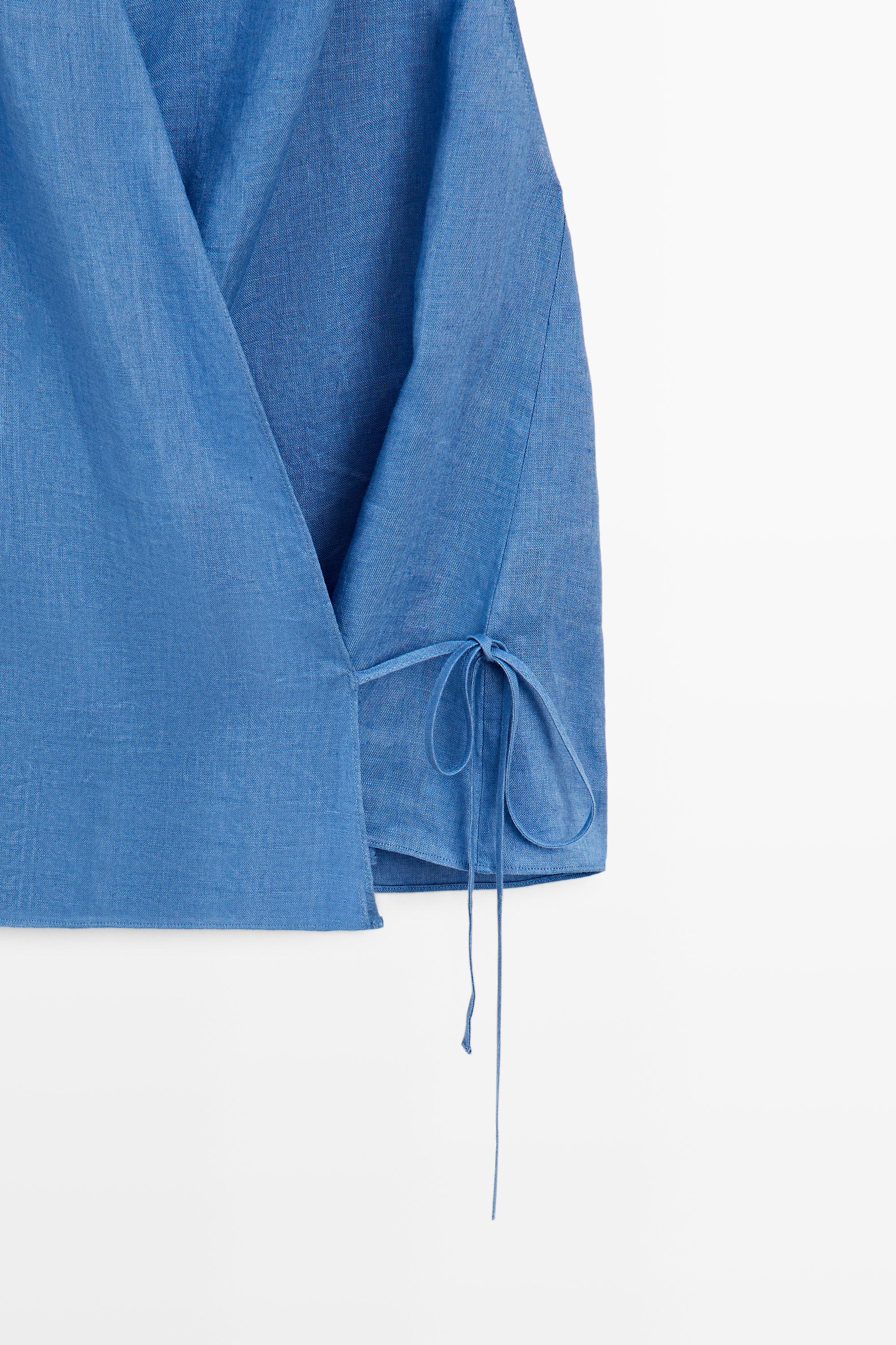 100% linen crossover halter top — Dark Blue