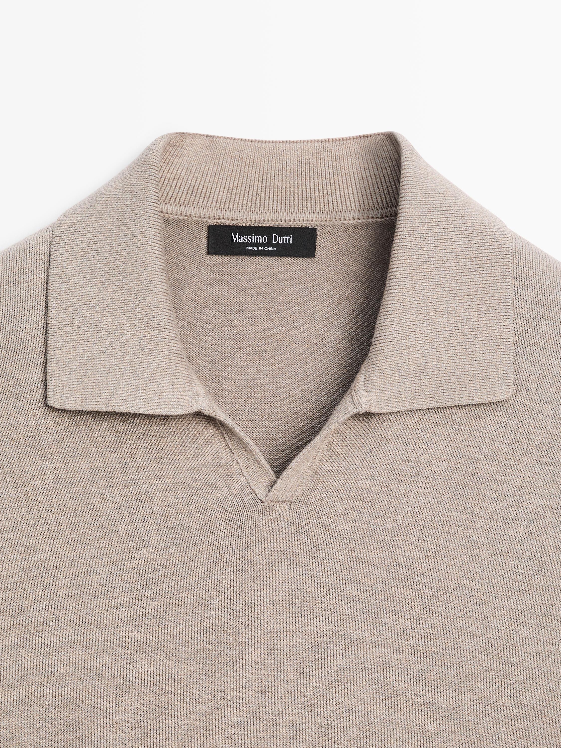 Cotton blend knit polo sweater — MINK