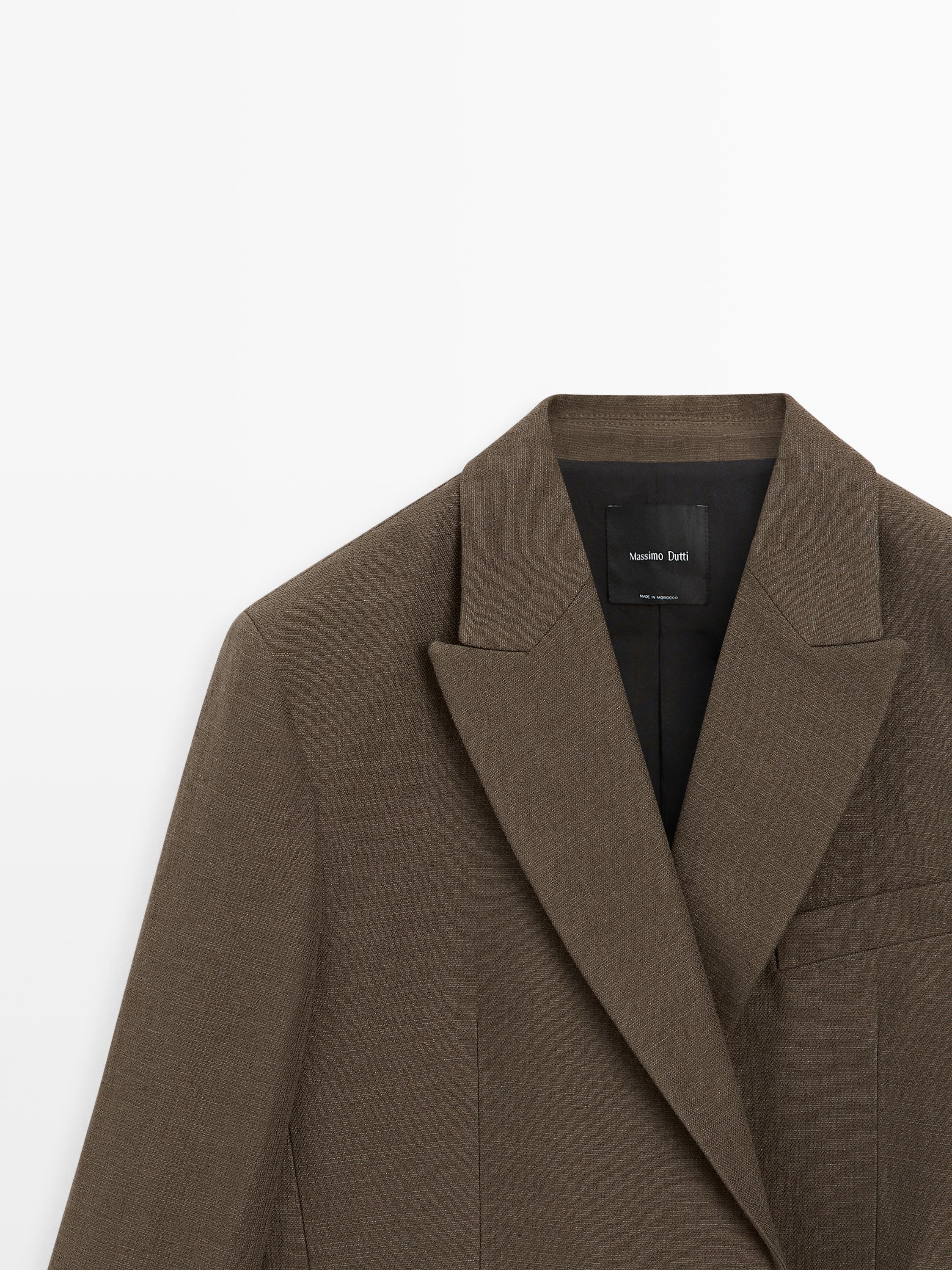 Double-breasted cotton blend blazer with tie detail — DARK GREEN