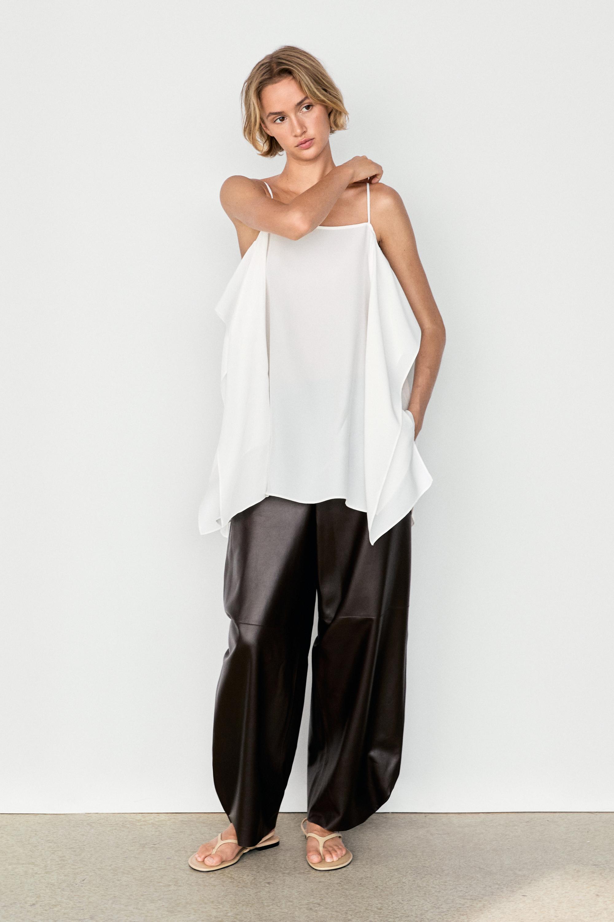 Flowing spaghetti strap top — WHITE