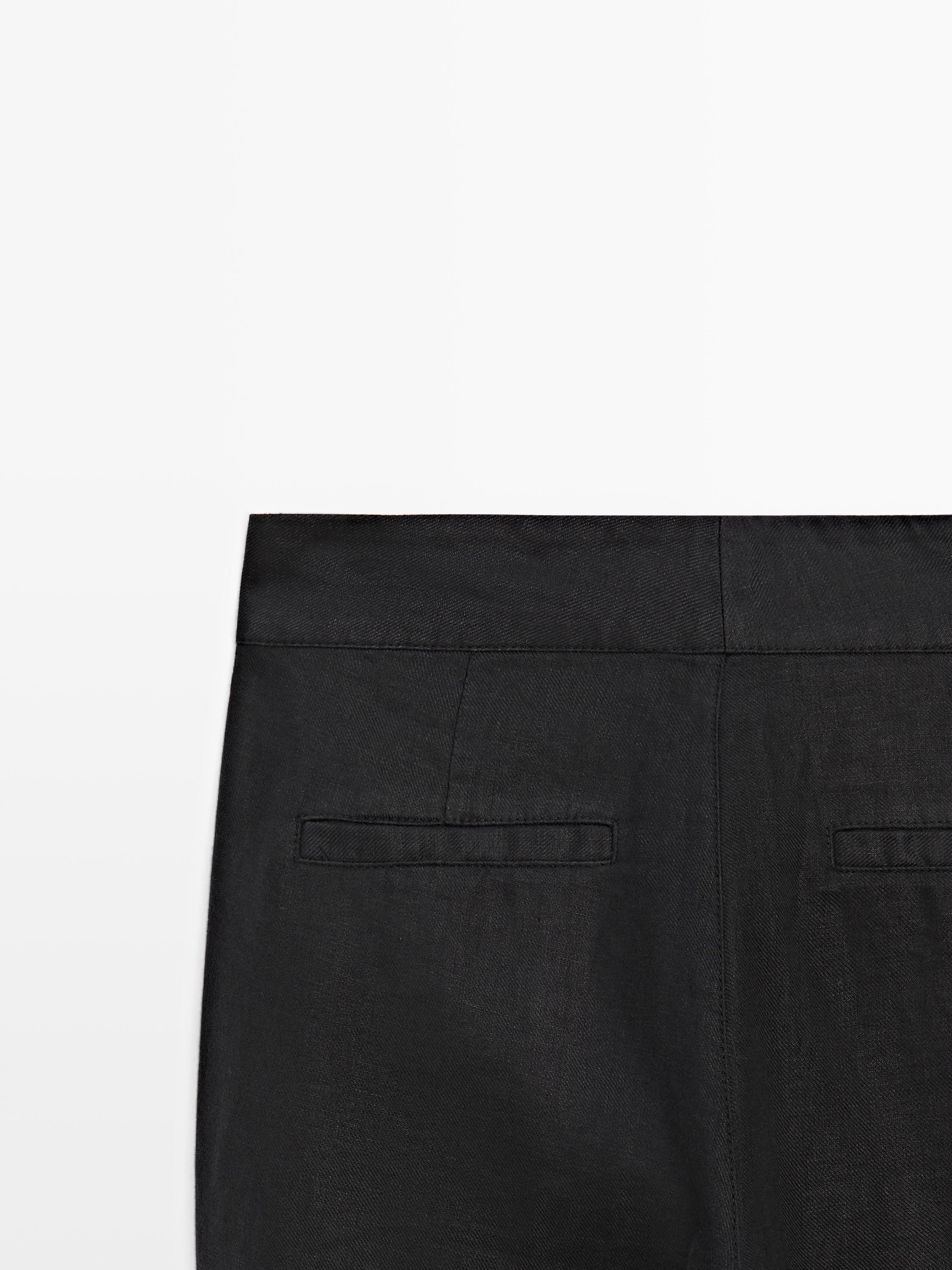 100% linen kick flare fit pants — BLACK