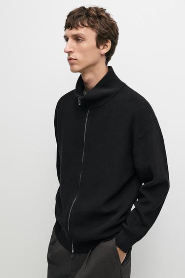100% cotton ribbed knit cardigan — BLACK 3