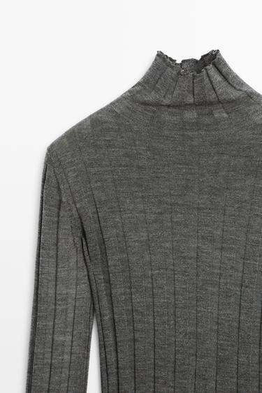 Ribbed high neck knit sweater — MEDIUM GREY 9