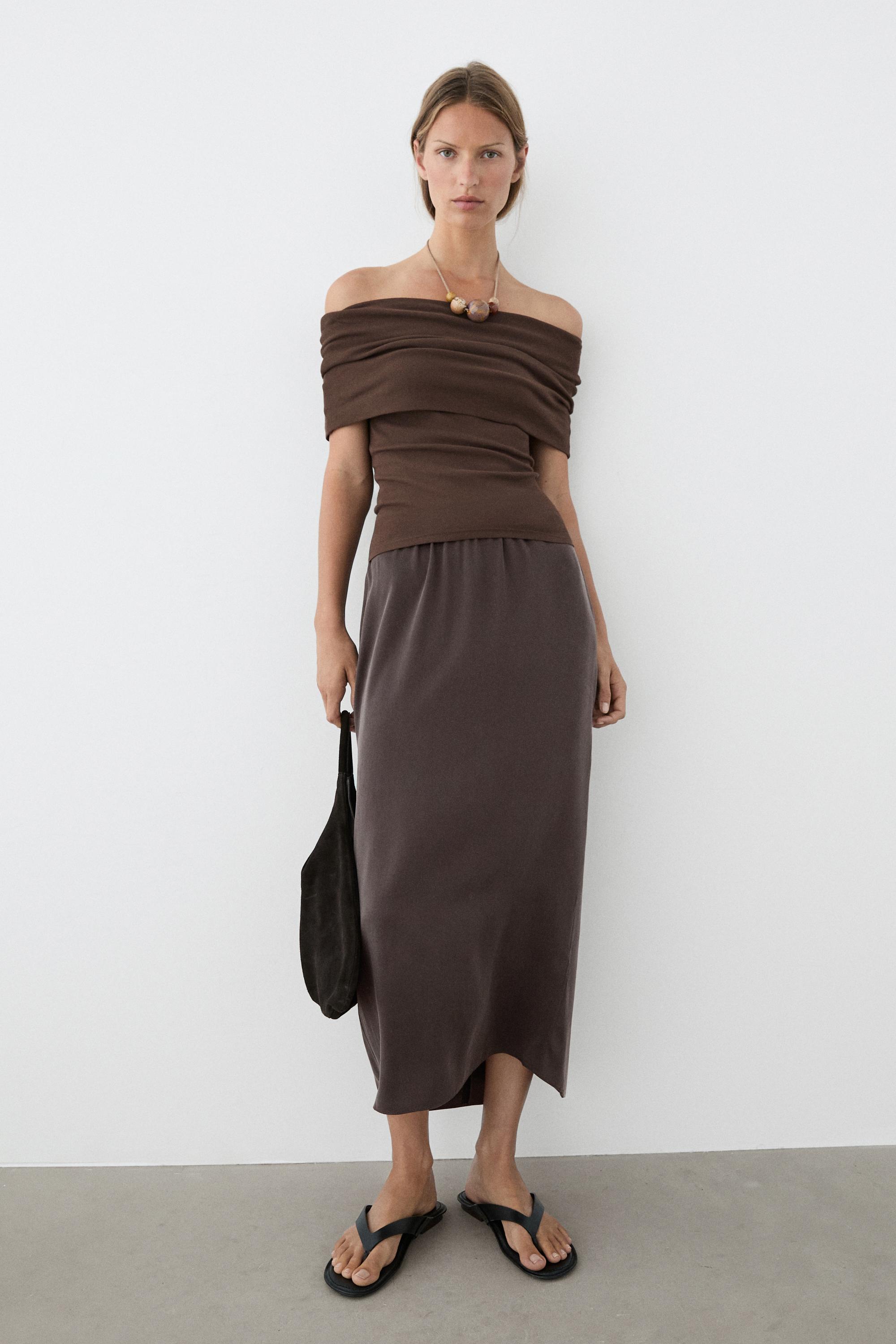 100% silk straight midi skirt — DARK GREY