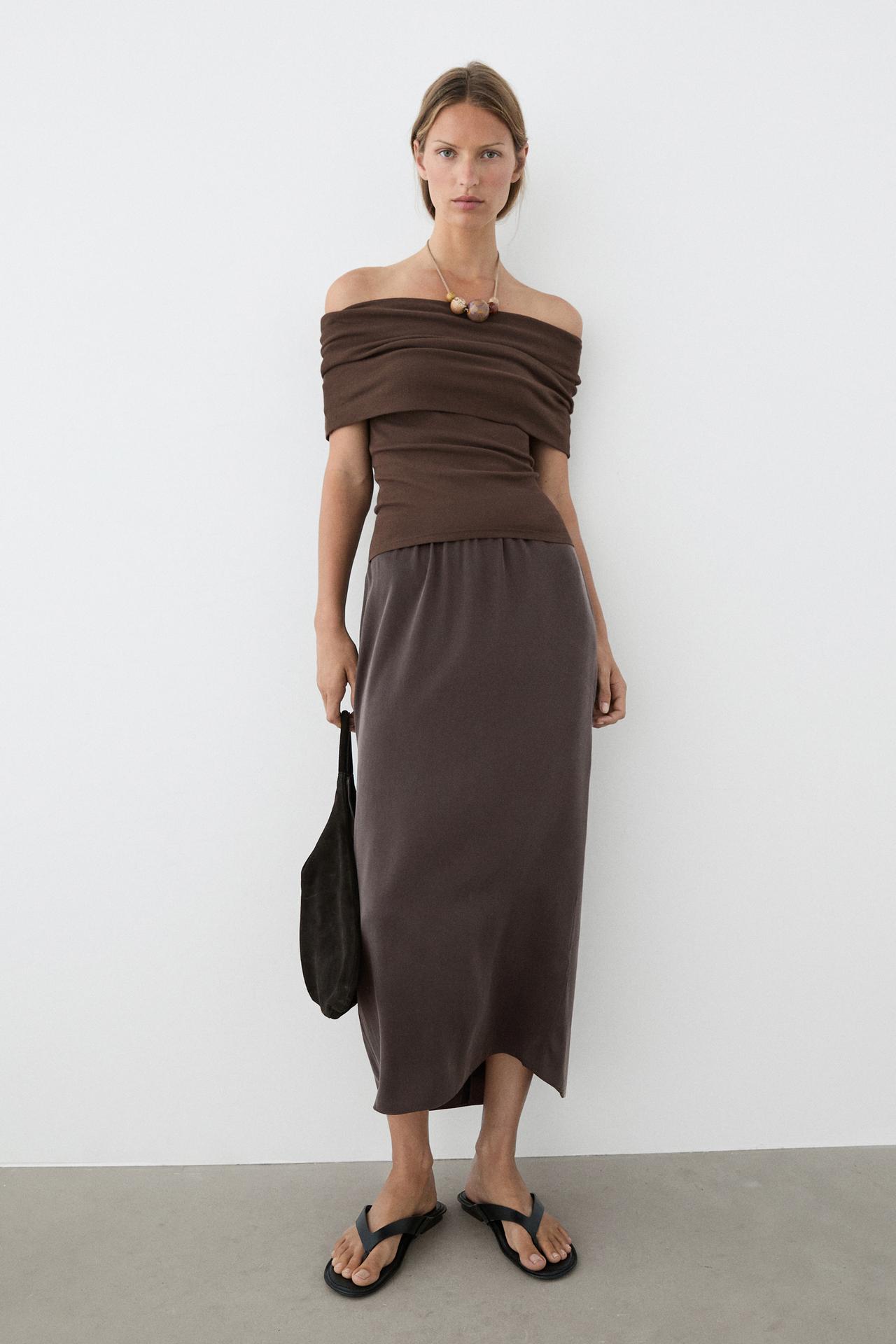 100% silk straight midi skirt — DARK GREY