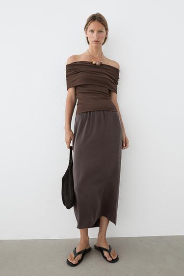 100% silk straight midi skirt — DARK GREY 8