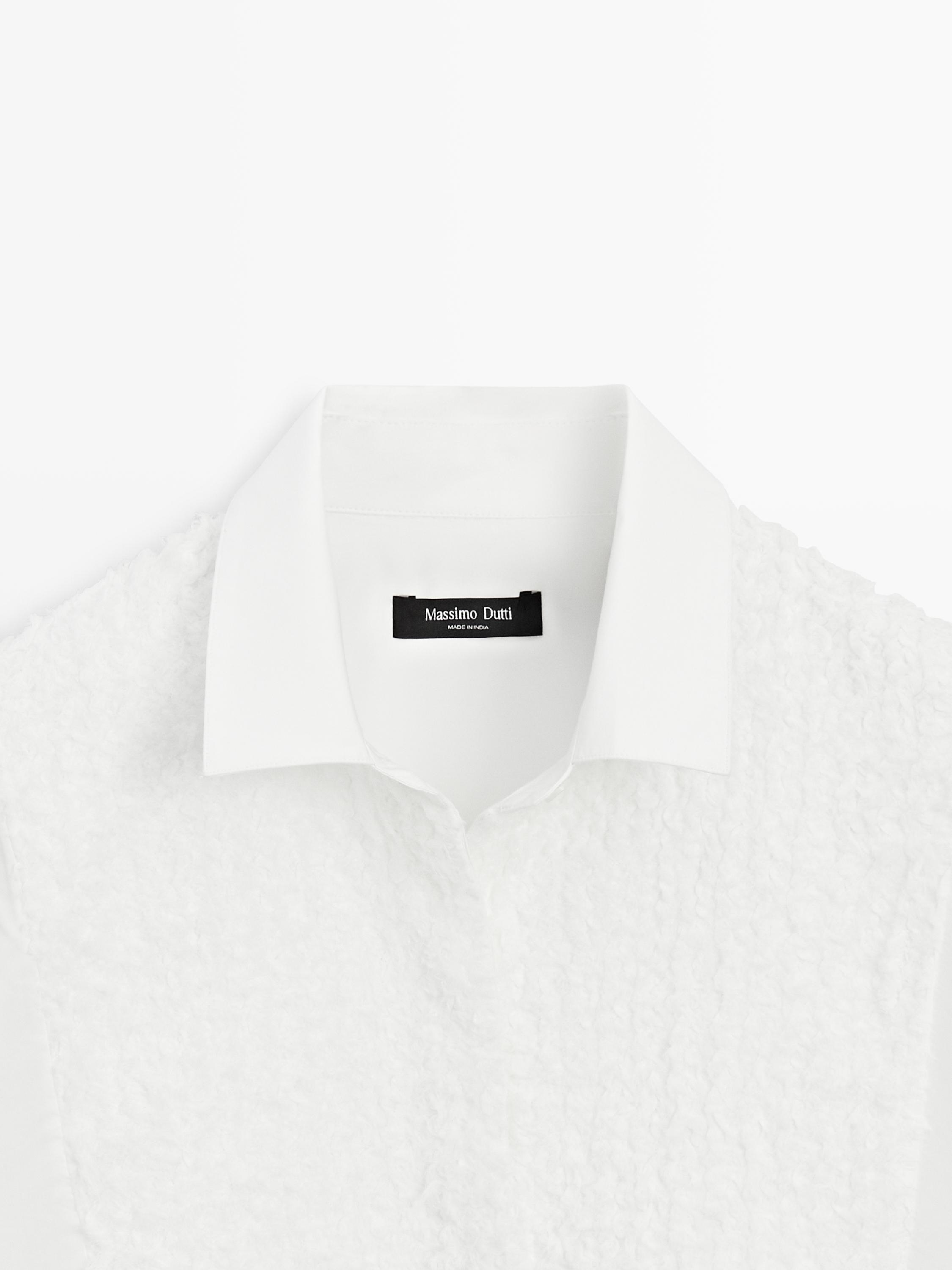 Bib front shirt with embroidered detail — WHITE
