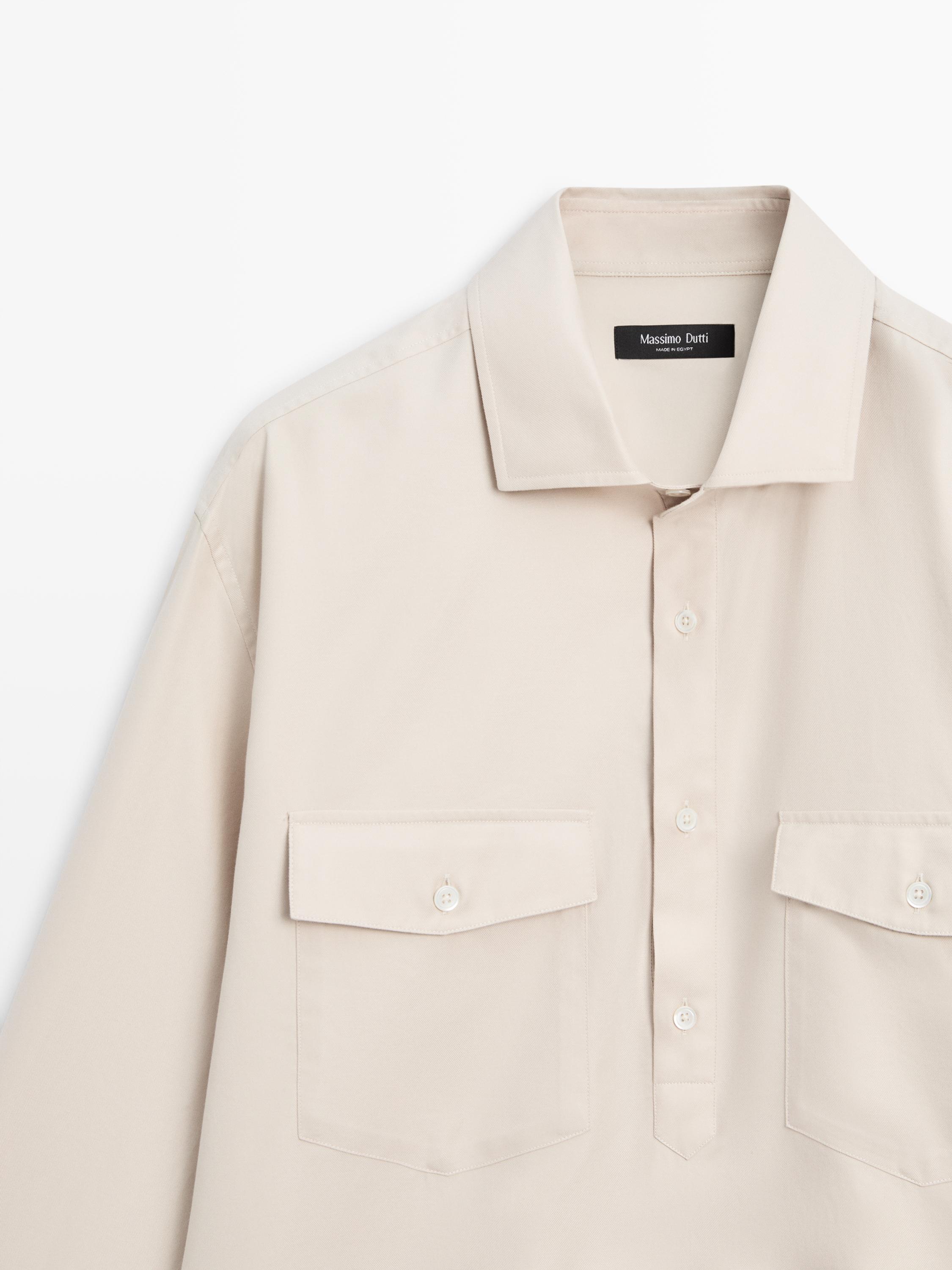 Cotton shirt with pockets — BEIGE