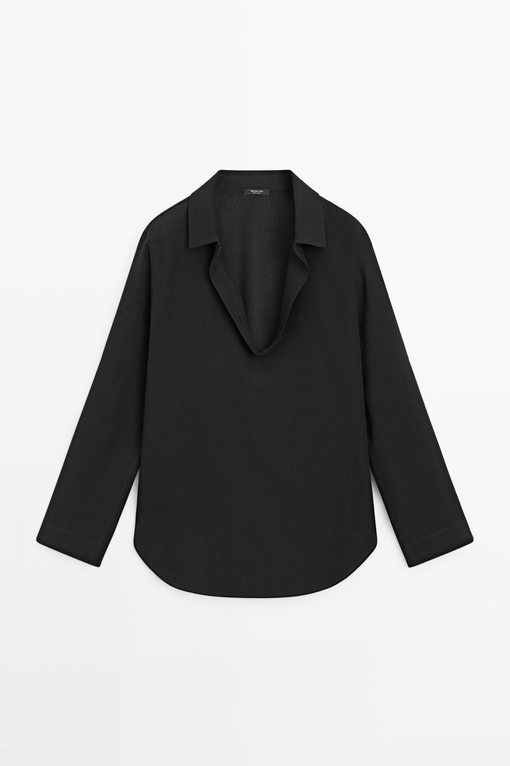 Flowing cotton blend V-neck shirt