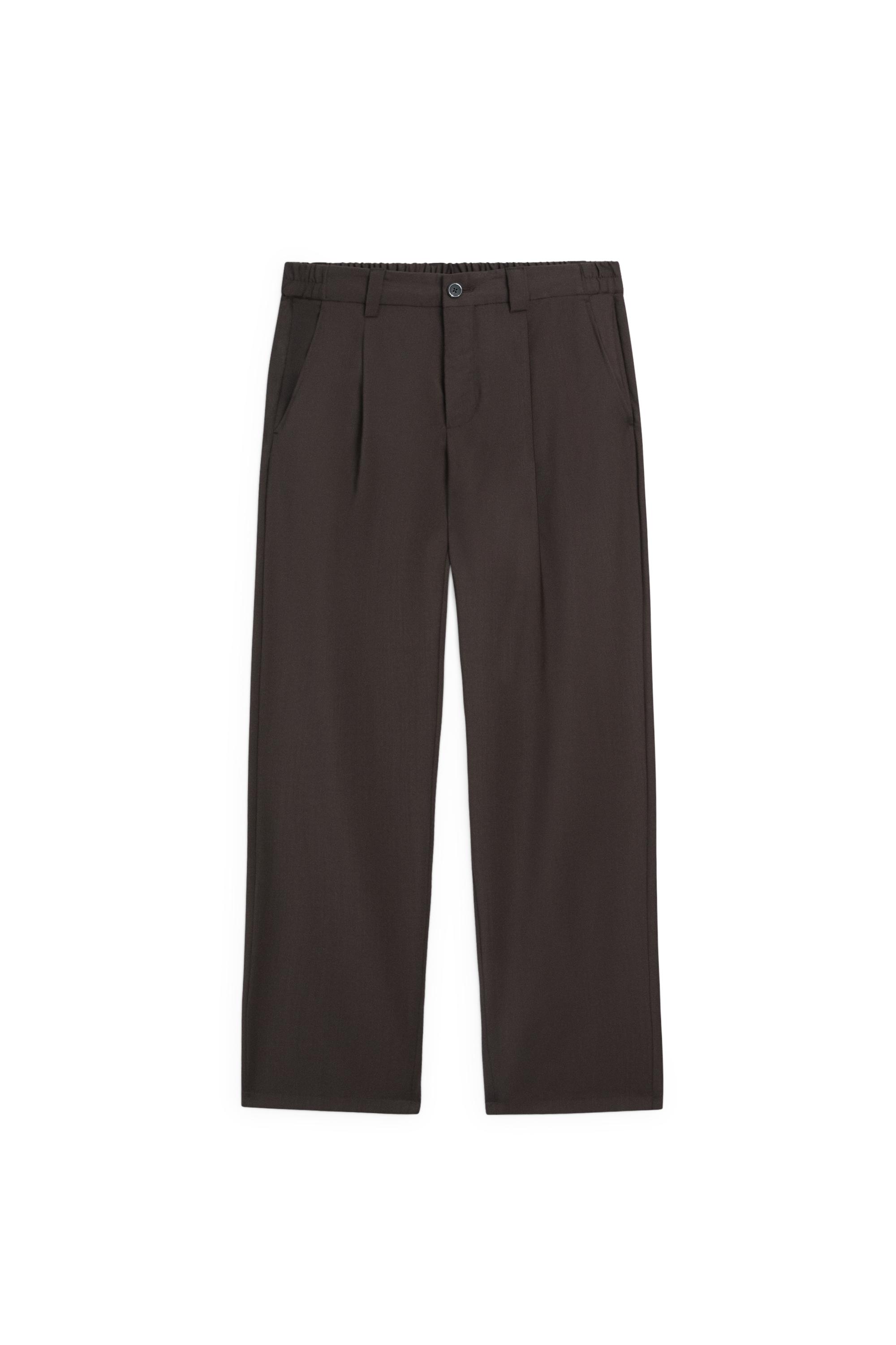 Relaxed fit cool wool trousers with darts — BROWN