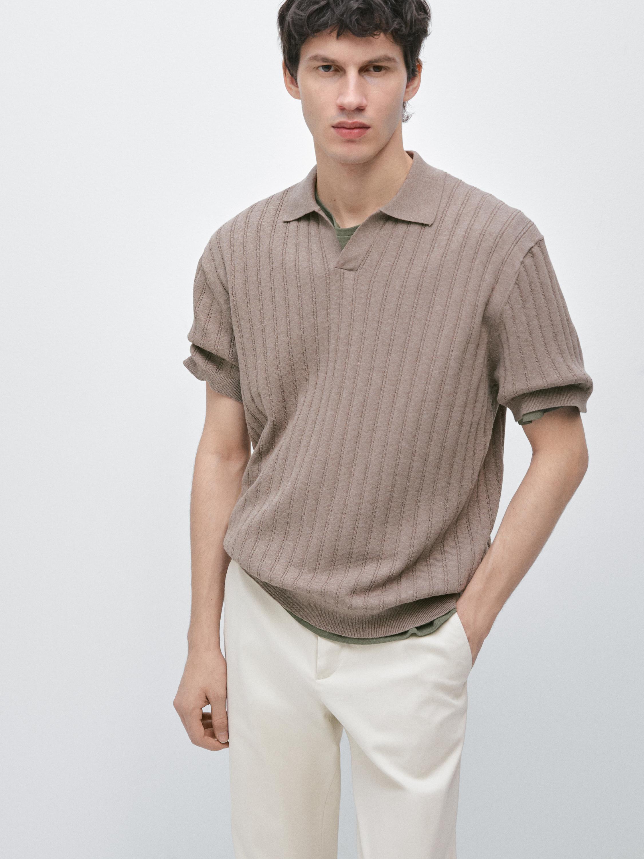 Cotton blend knit polo sweater