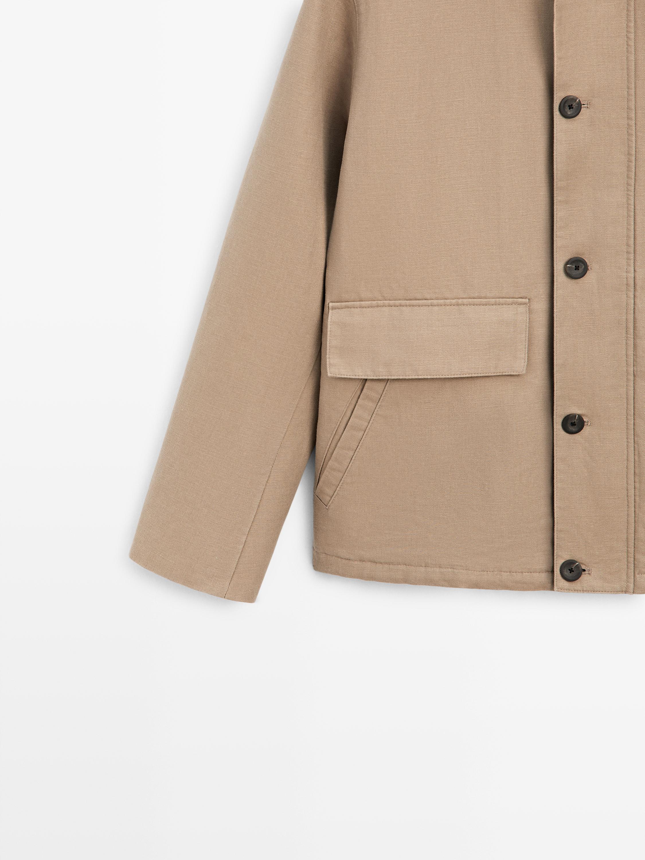 Linen blend jacket with pocket details — BEIGE