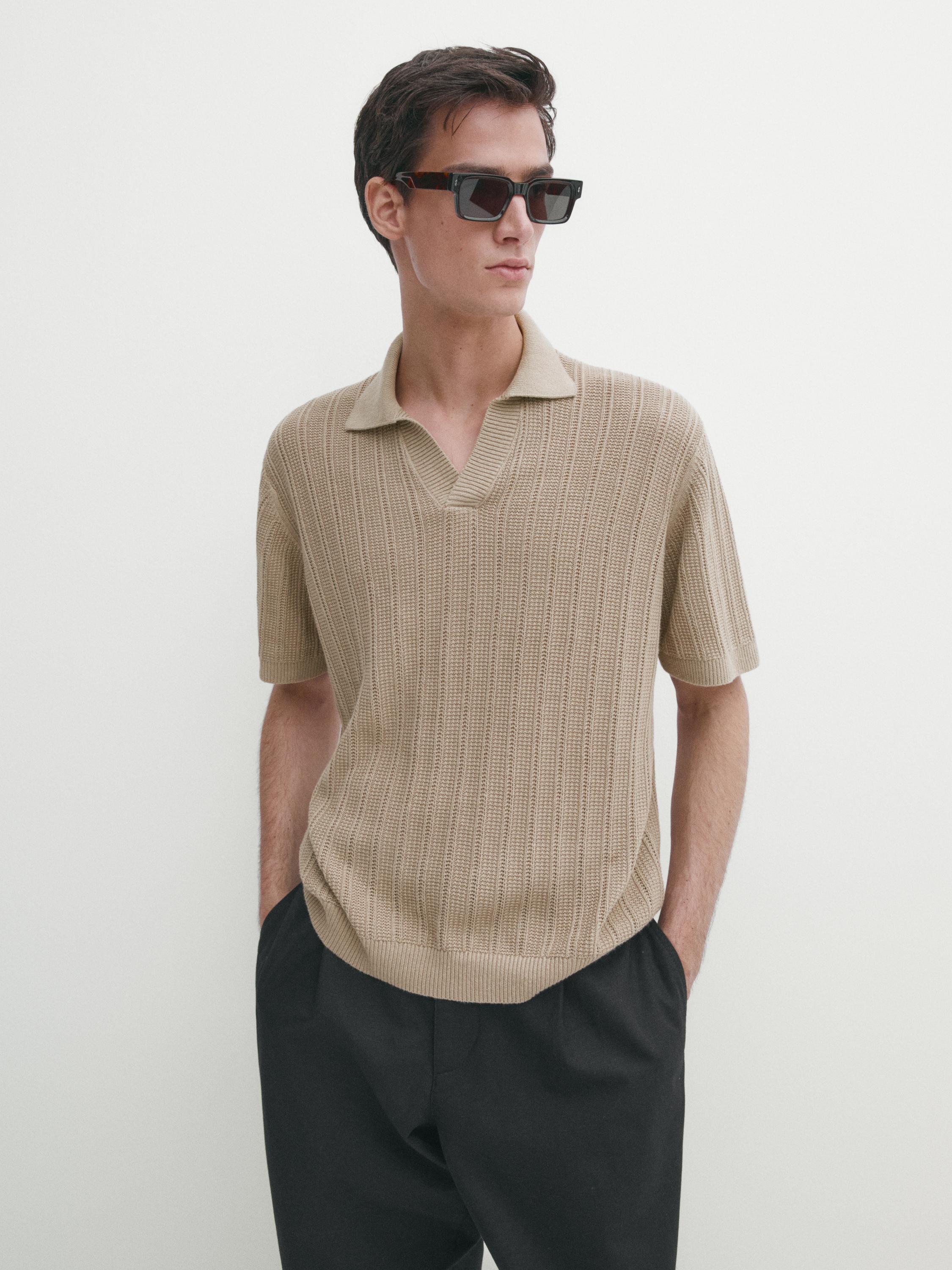Short sleeve rib polo sweater