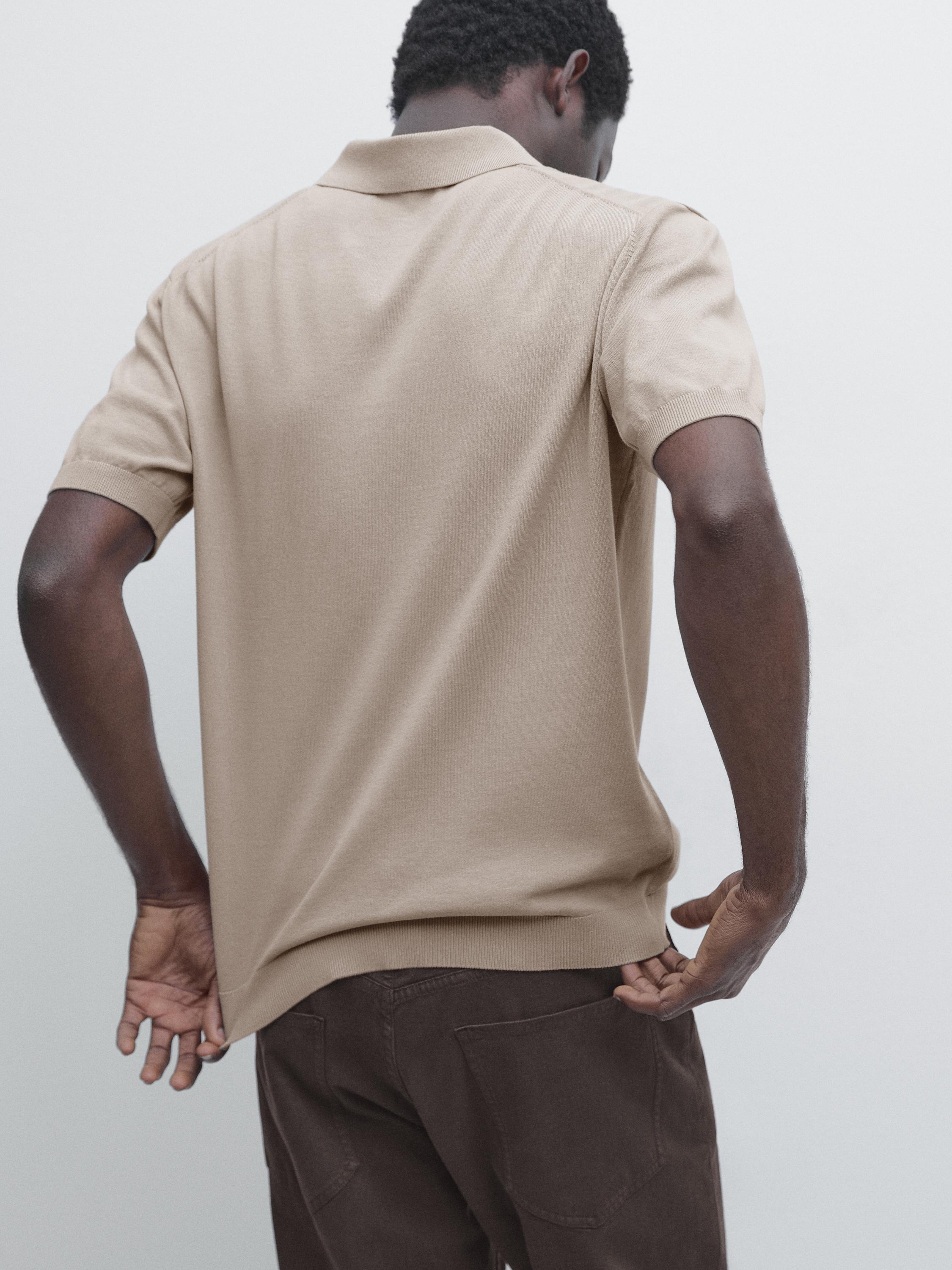 100% cotton knit polo shirt — BEIGE