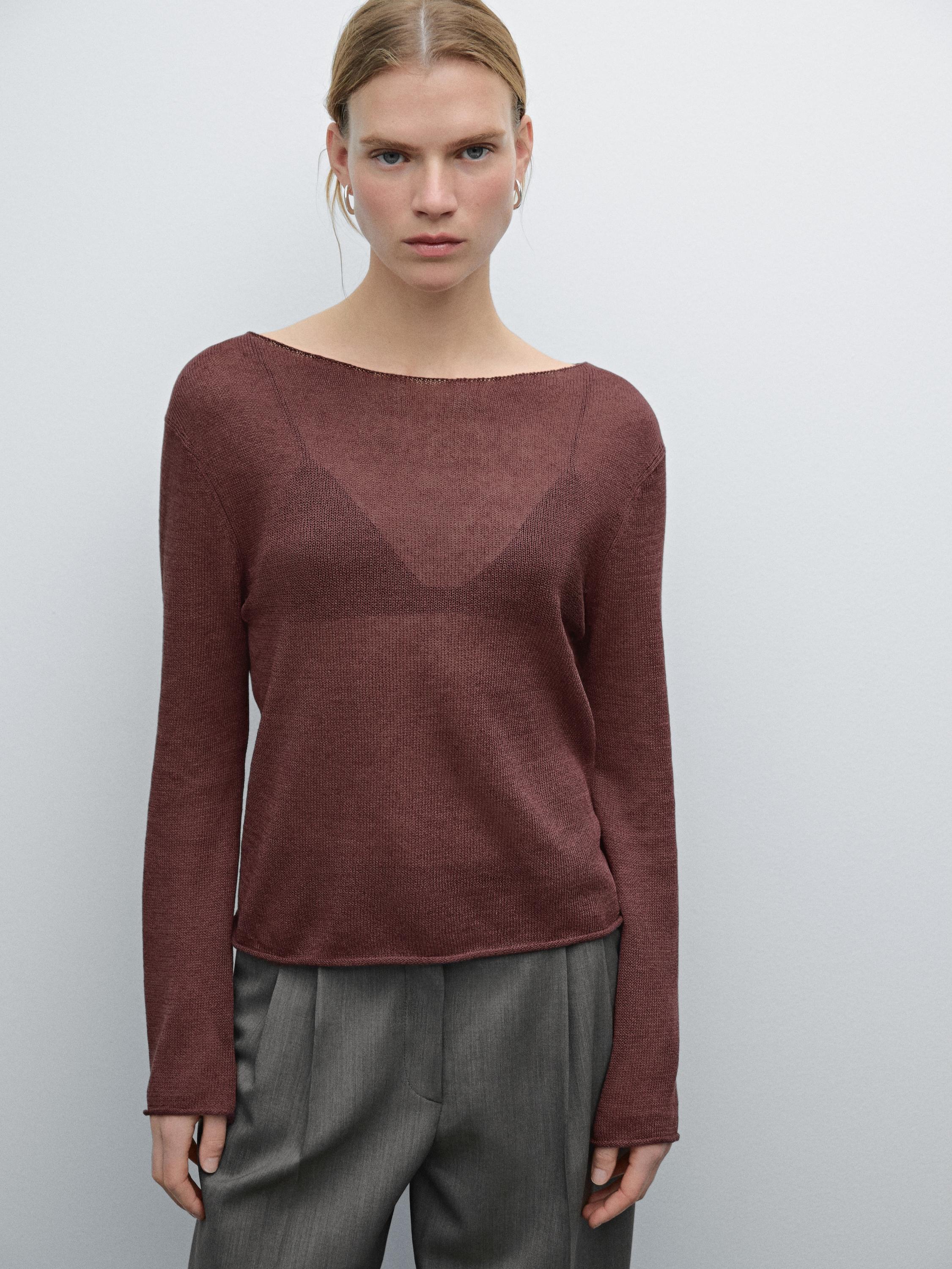 Pull en maille ajourée de linen mélangé