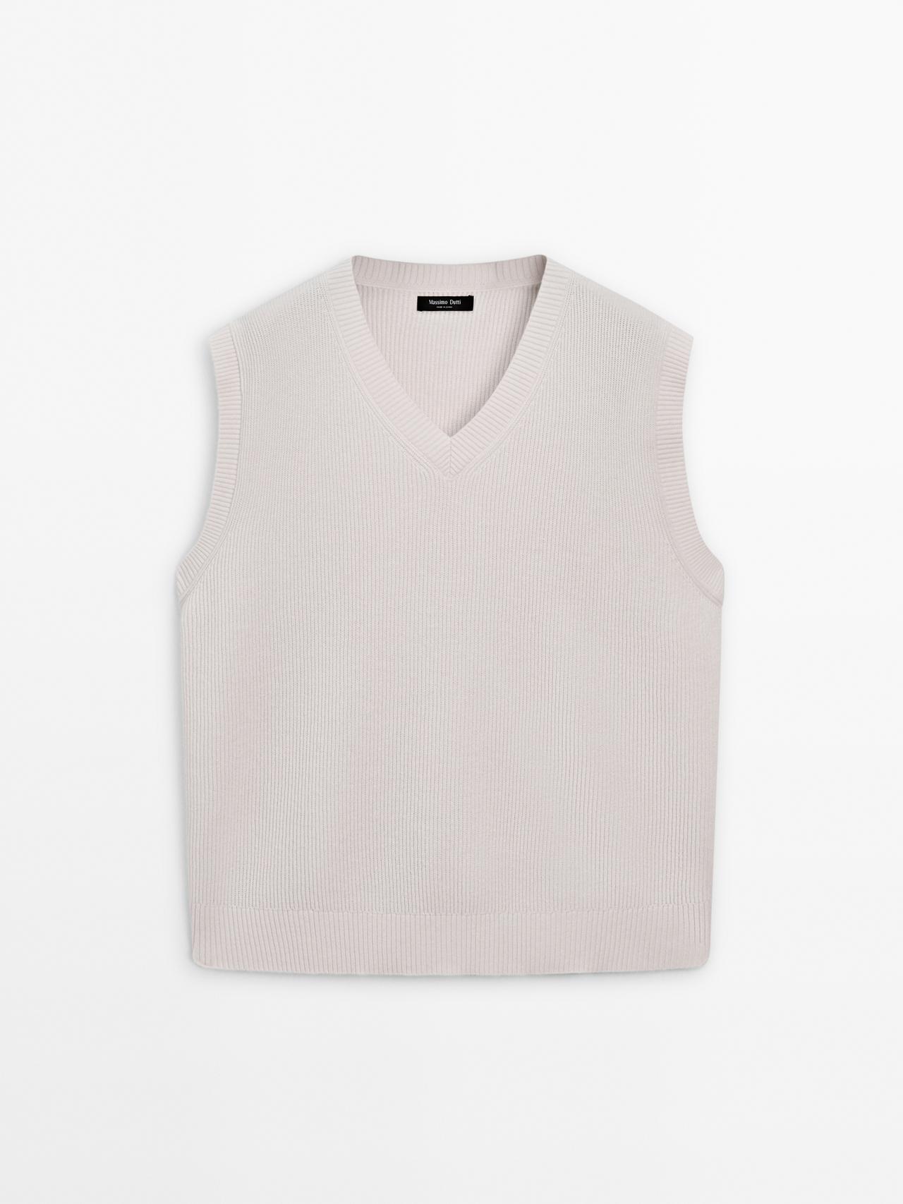 Massimo Dutti - Herre - Slipover I Hørblanding Med V-Udskæring - Råhvid - M