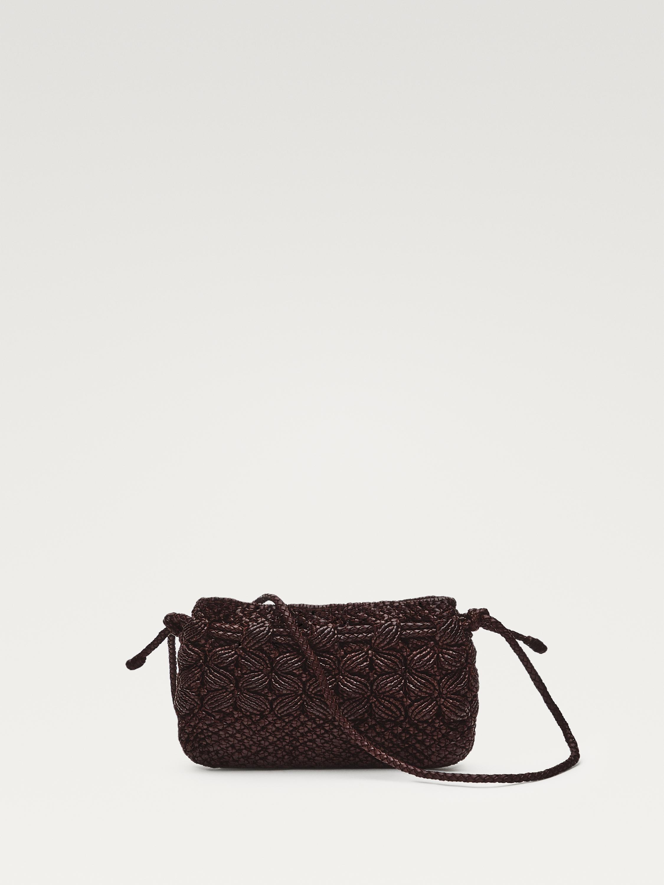 Nappa leather macramé pouch bag — BURGUNDY