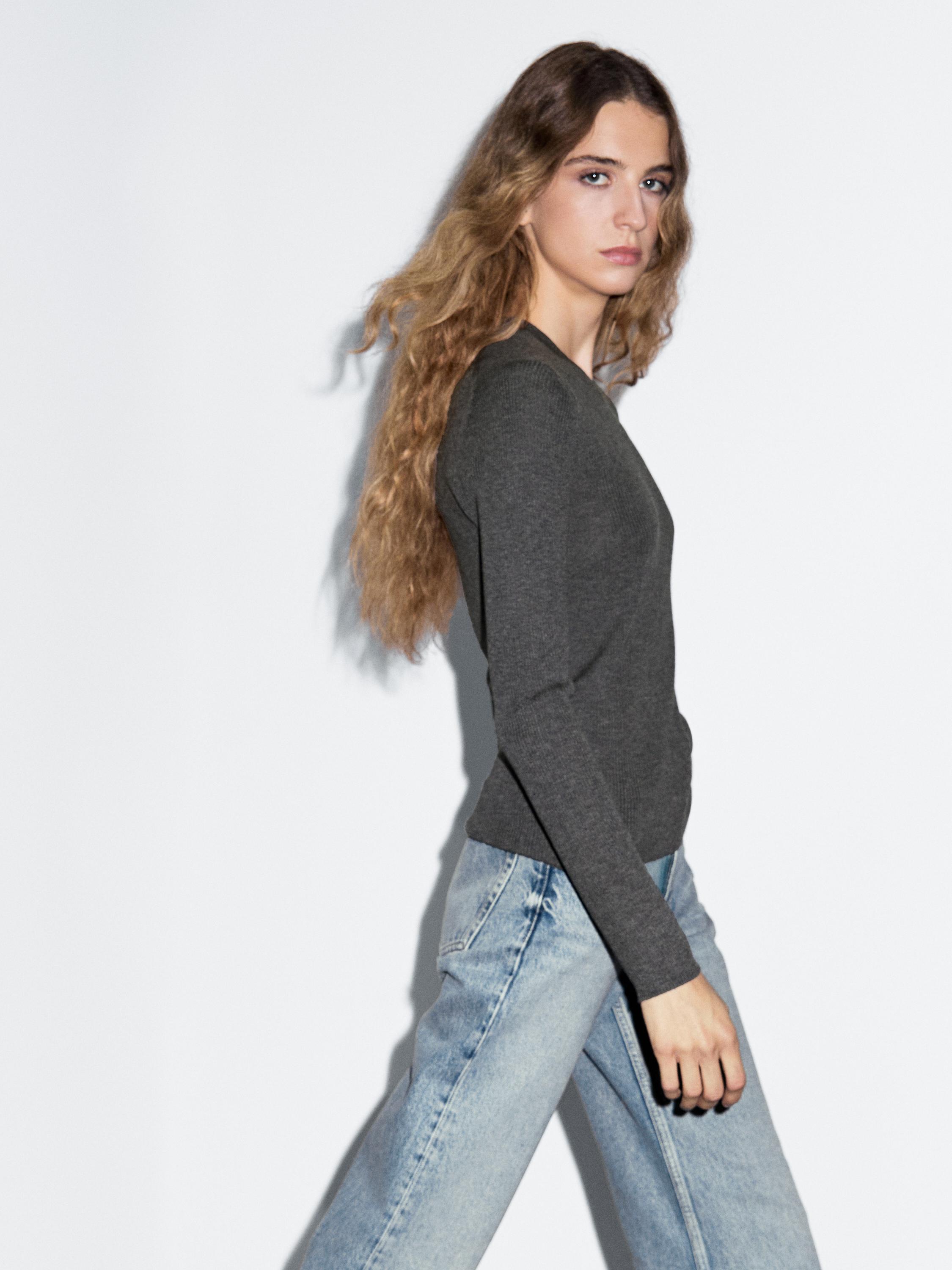 Ribbed knit wool blend sweater