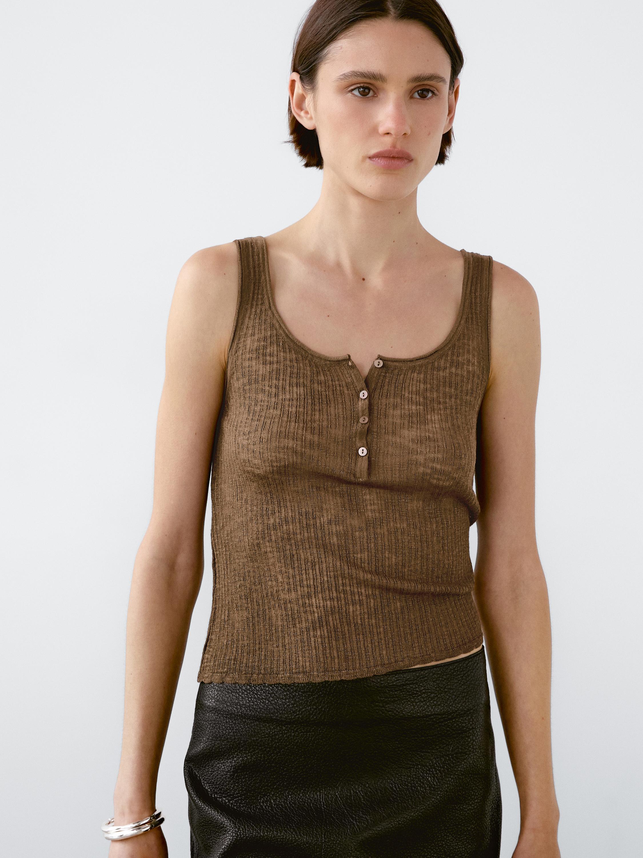 Melange fabric strappy top