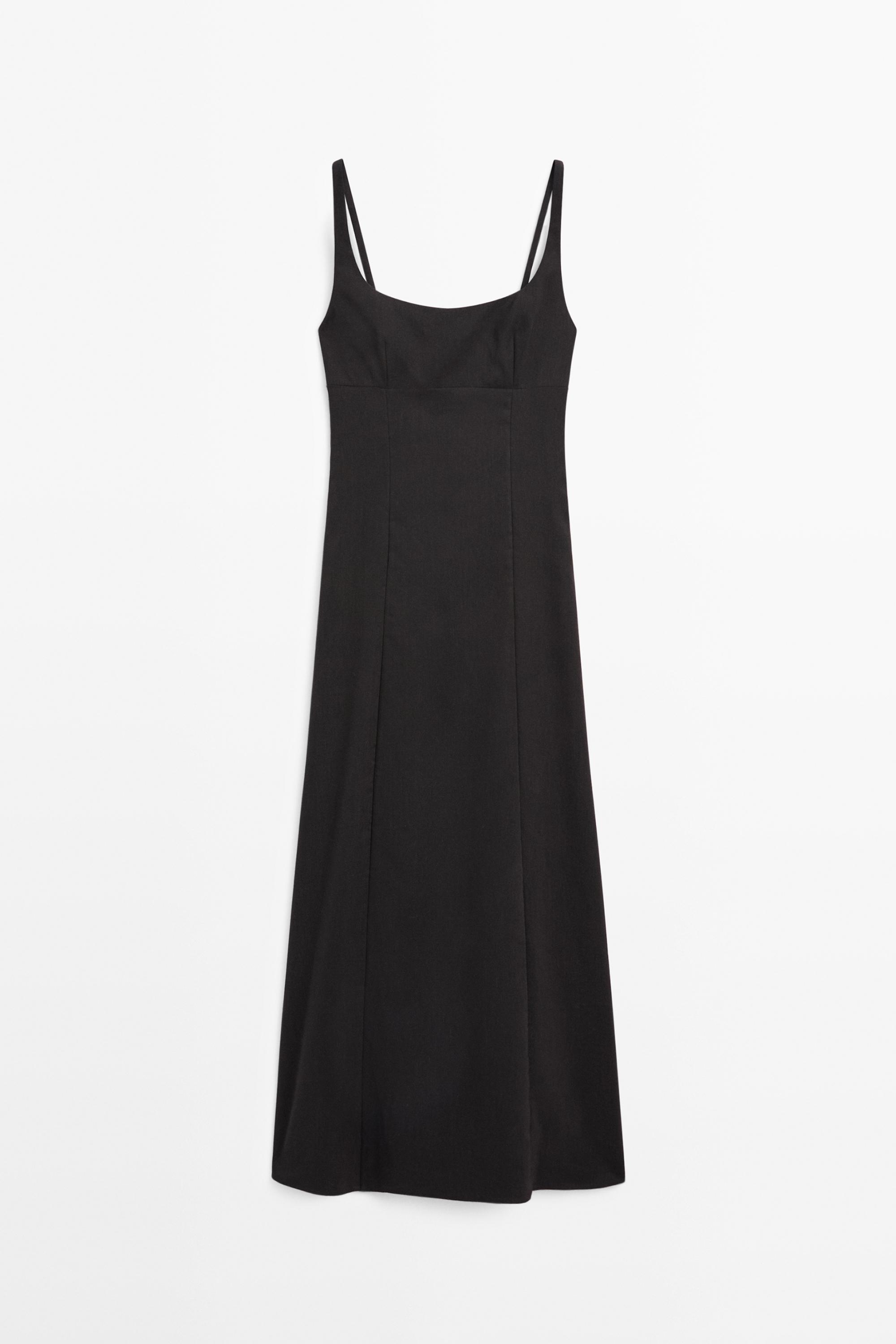 Strappy linen midi dress — BLACK