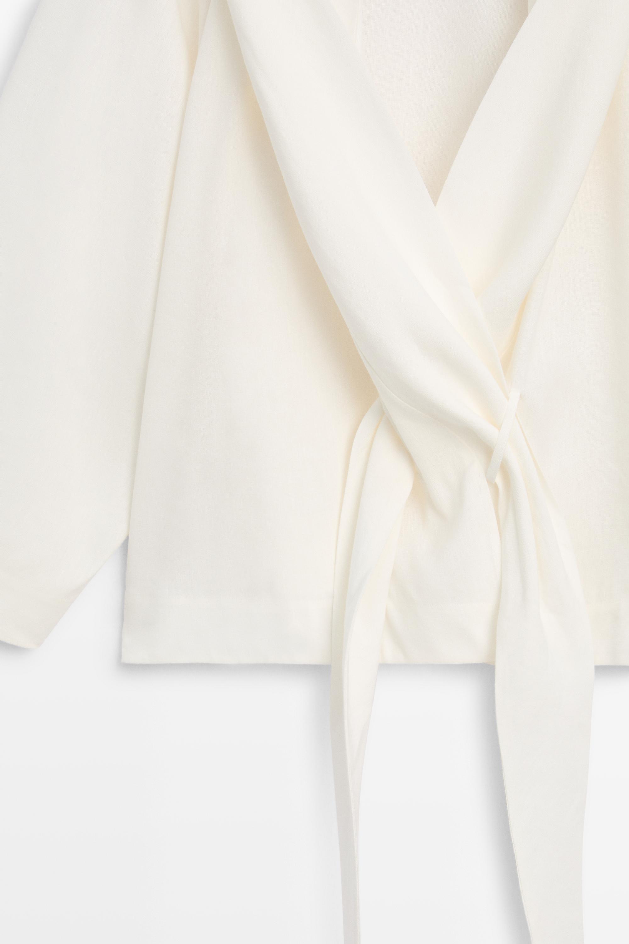 Flowing linen-blend shirt with tie detail — WHITE