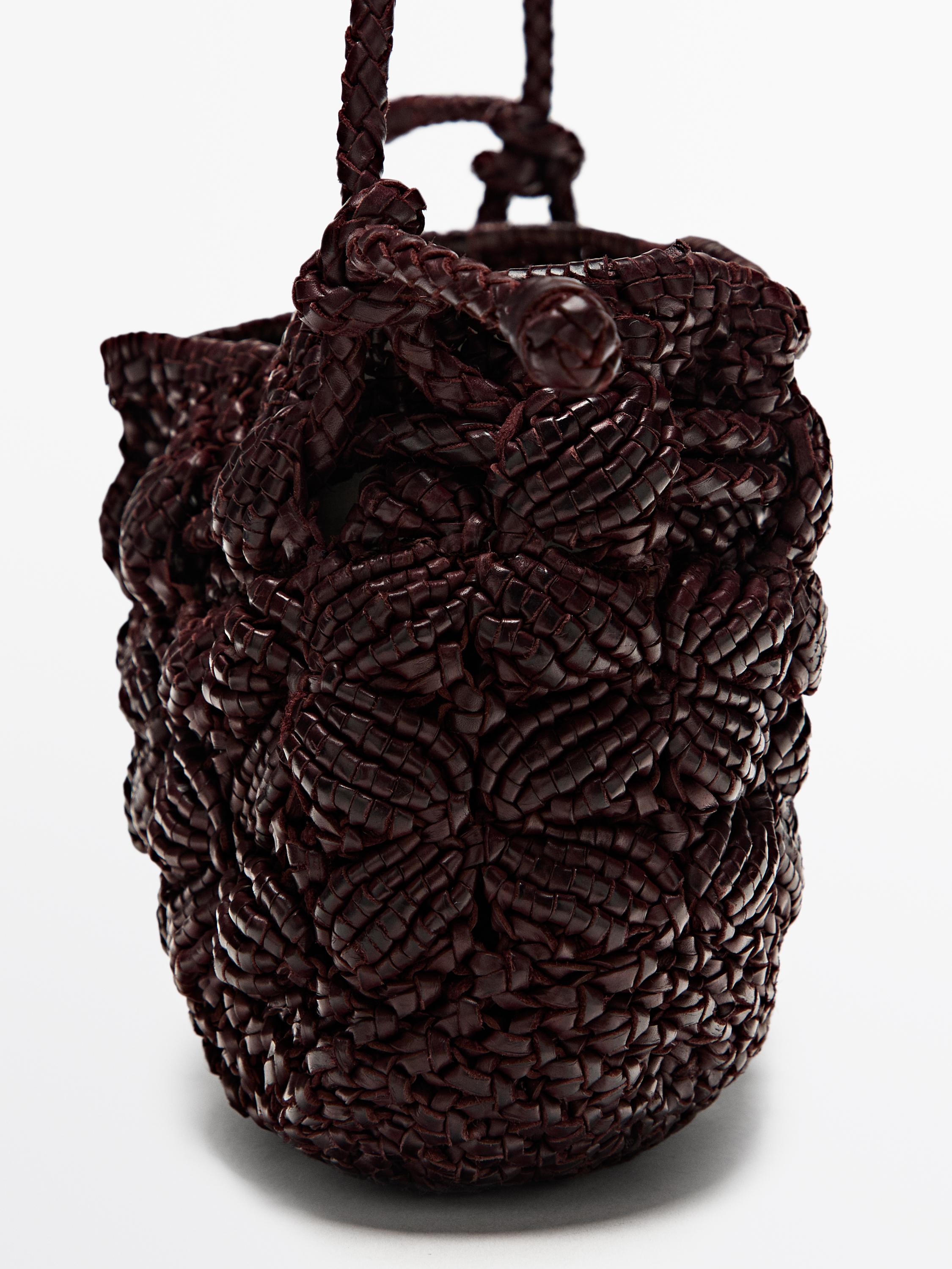 Nappa leather macramé pouch bag — BURGUNDY