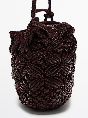 Nappa leather macramé pouch bag — BURGUNDY 4