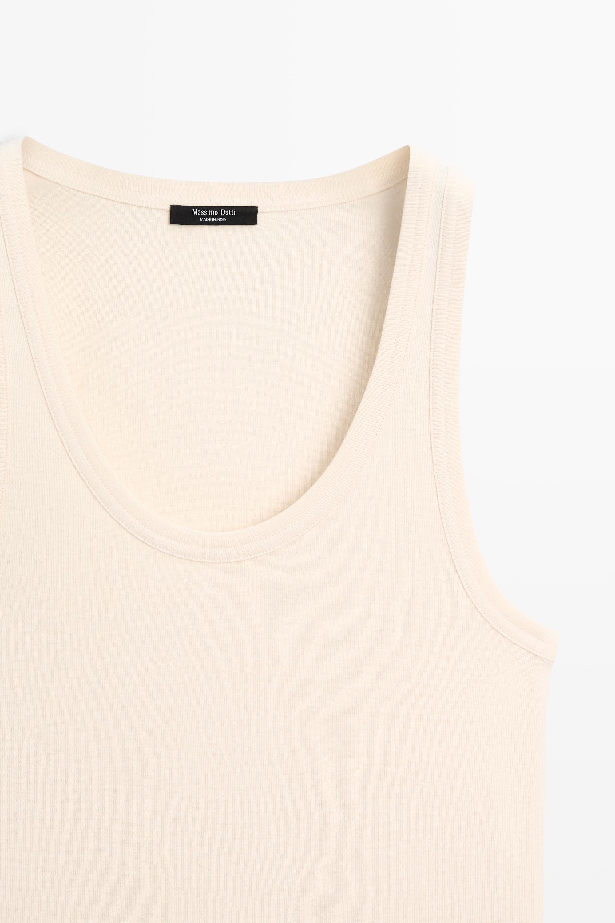 Sleeveless 100% cotton T-shirt — Beige