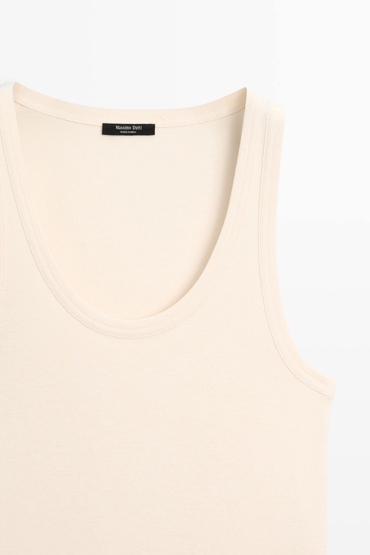Sleeveless 100% cotton T-shirt — Beige