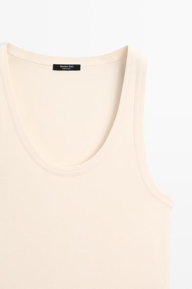 Sleeveless 100% cotton T-shirt — Beige 4