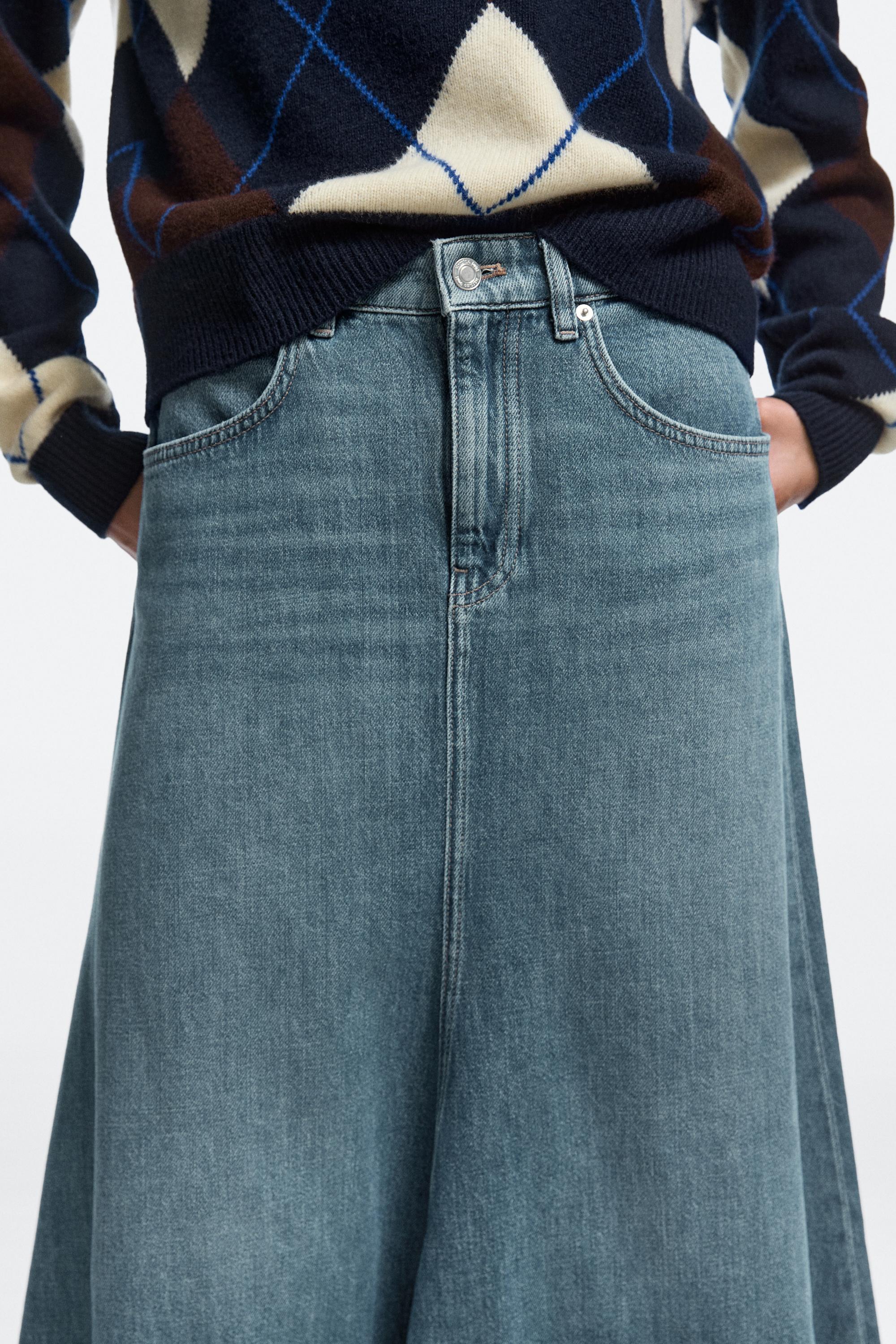 Flare fit denim midi skirt — MEDIUM BLUE