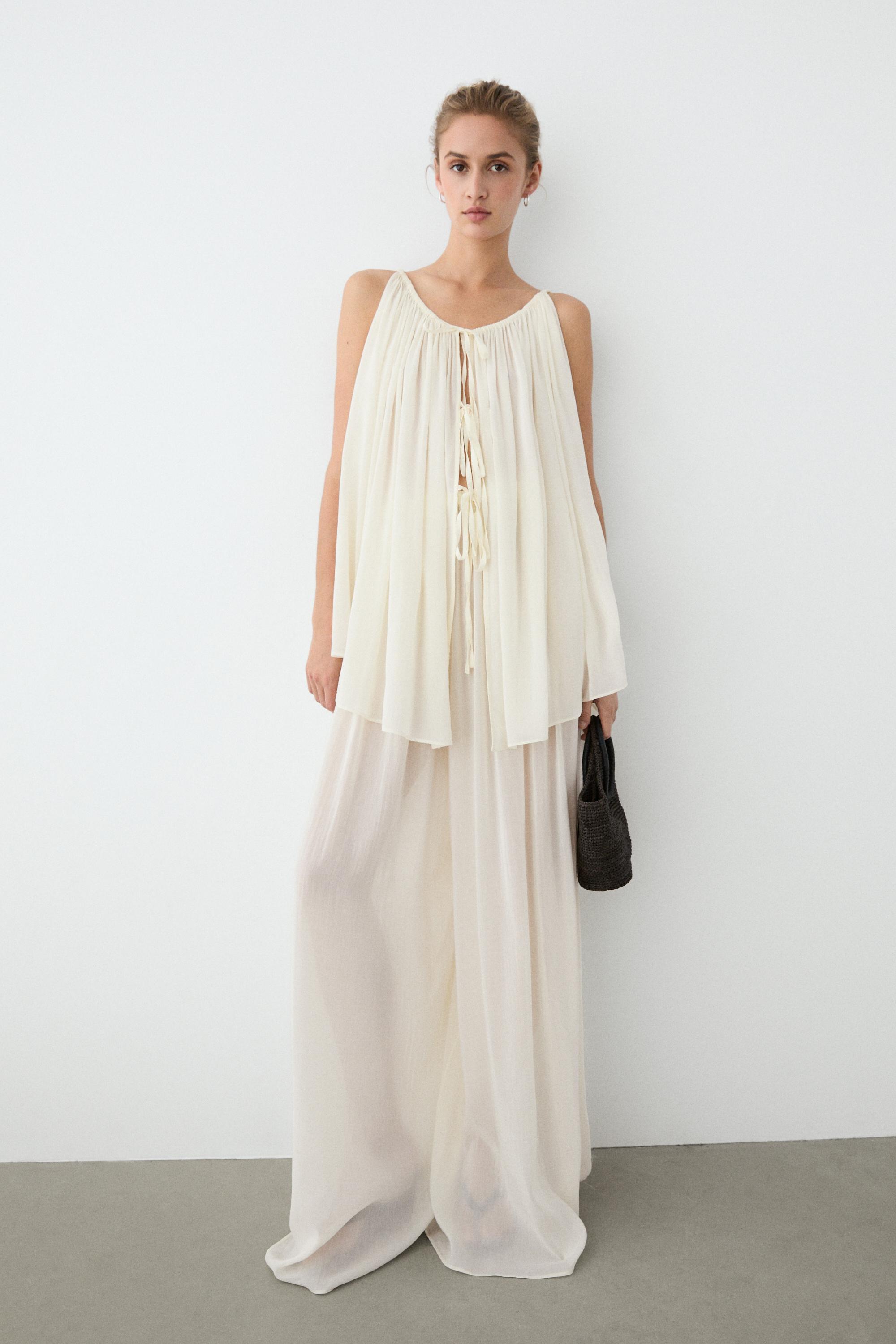 Cotton cupro blend camisole with bow details — CREAM