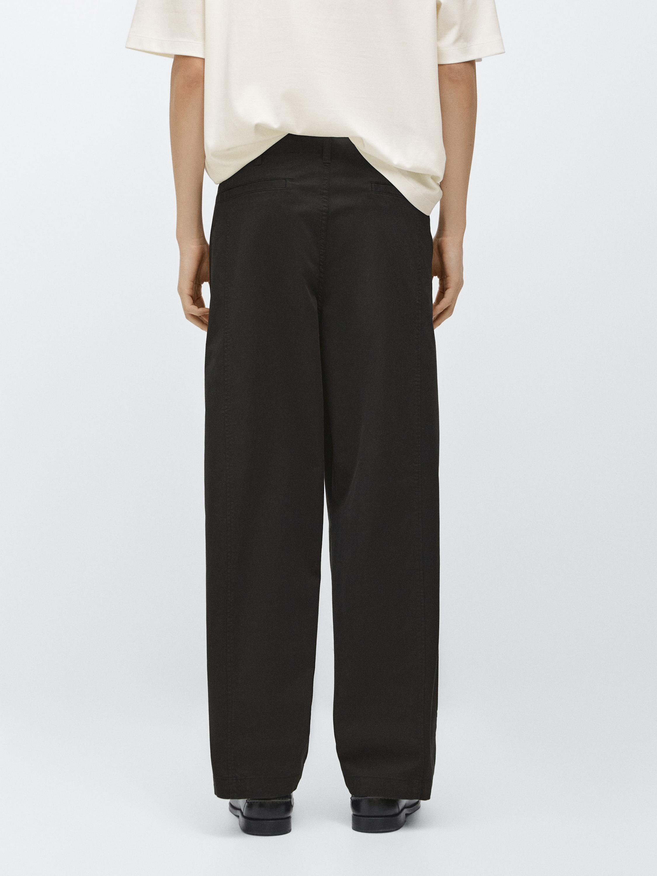 Cotton blend barrel fit trousers — BLACK