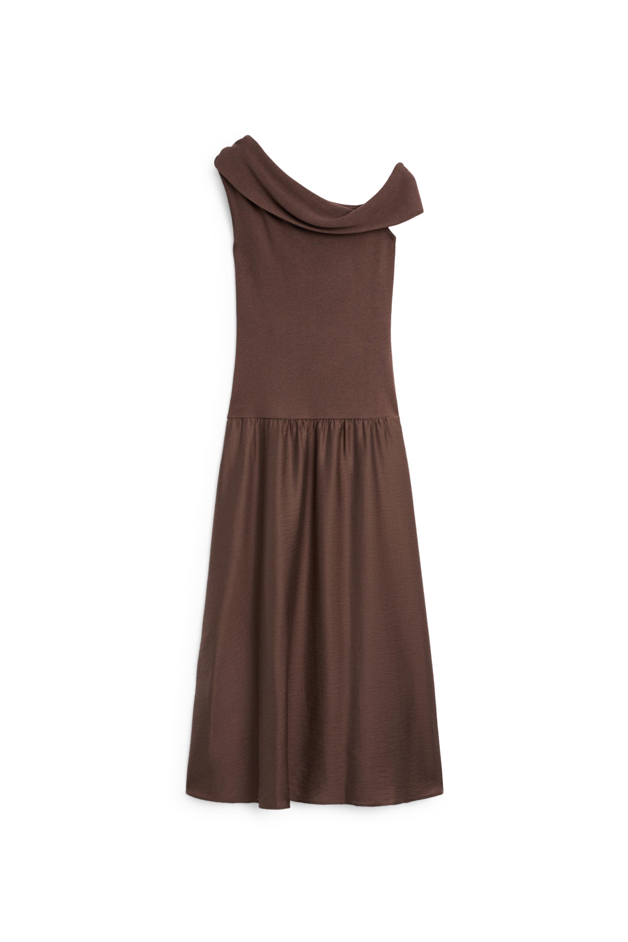 massimo dutti brown dress Flowing midi dress with gathered detail Brown Dress