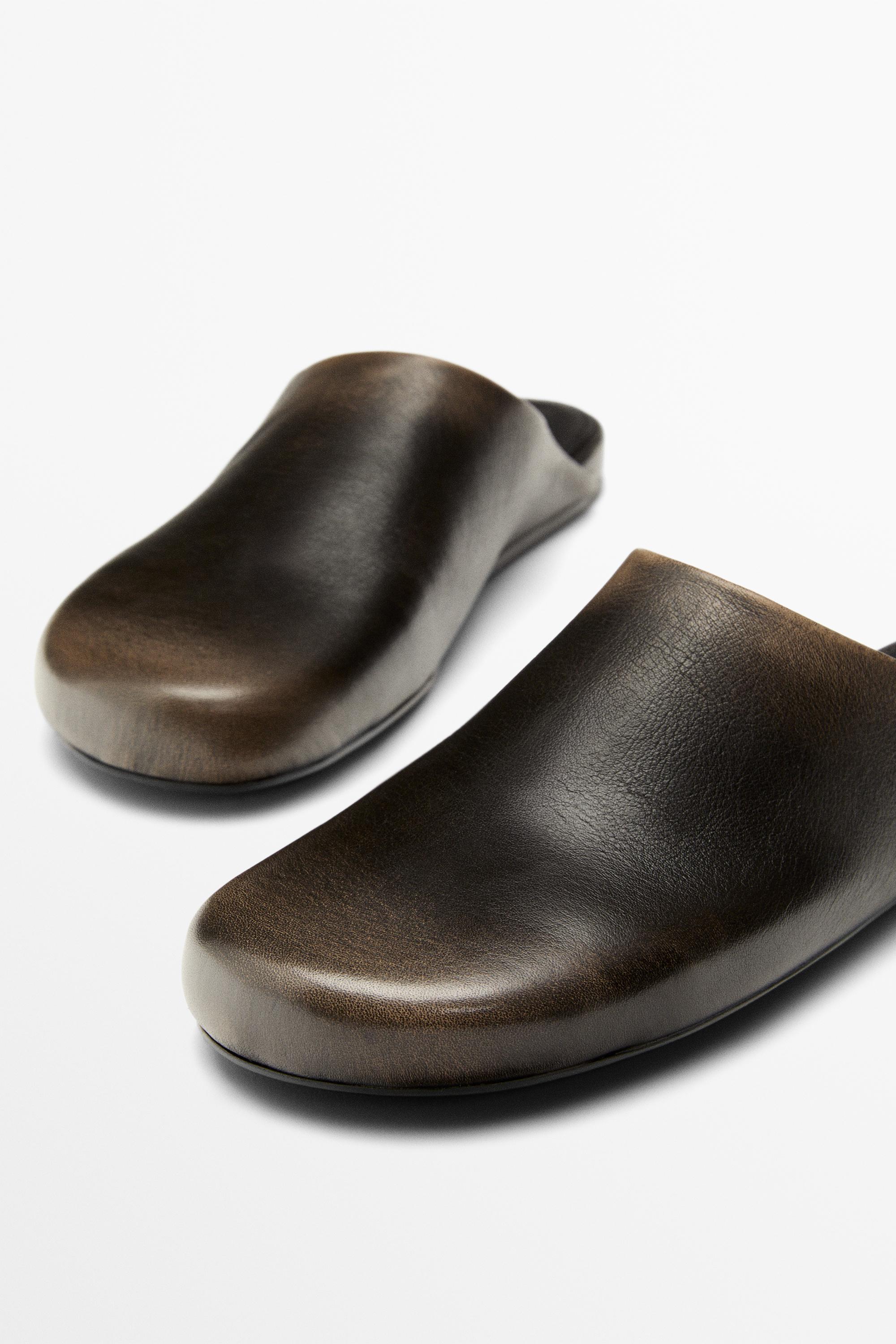 Leather mule clogs — BROWN