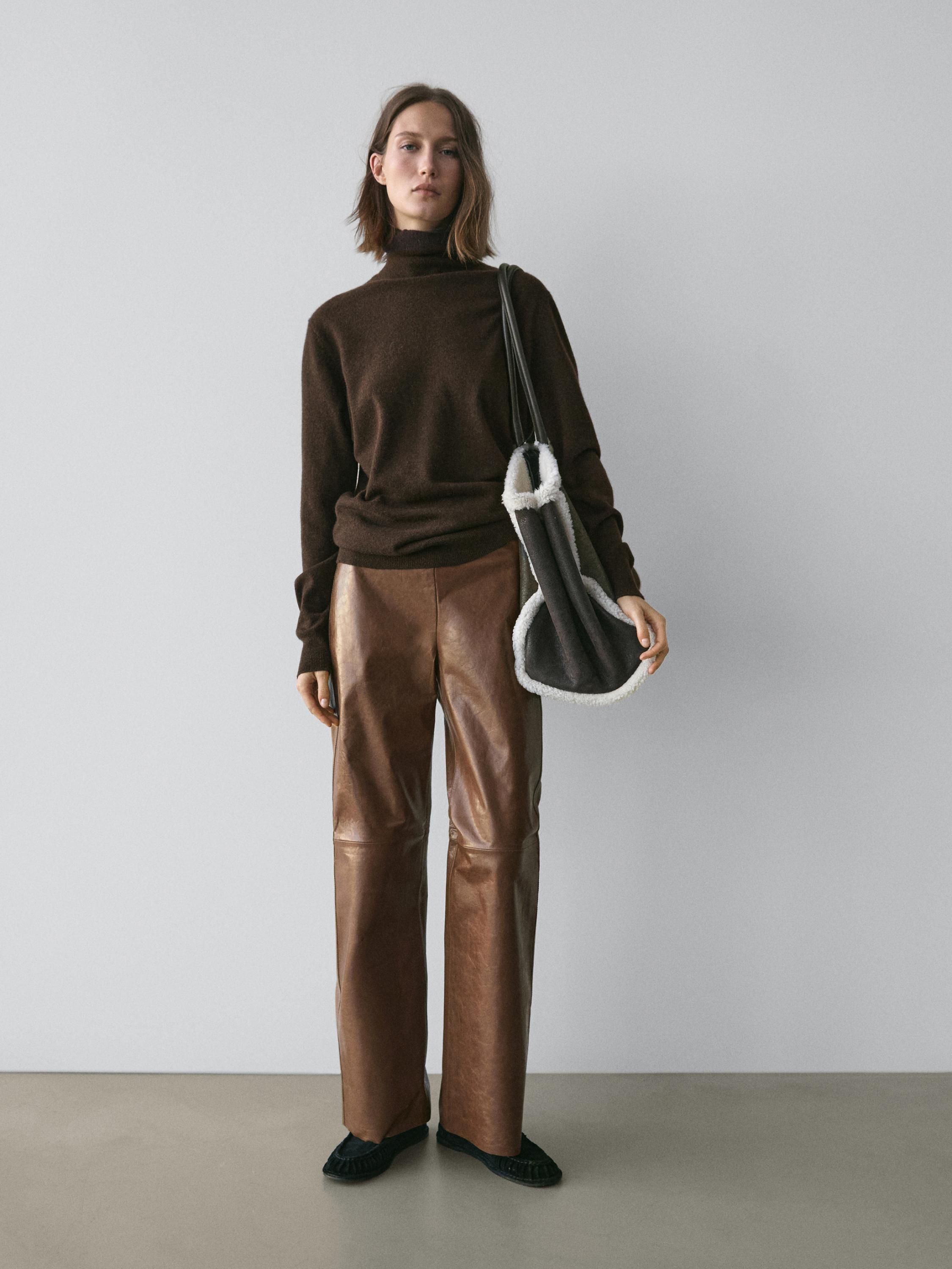 Shiny nappa leather trousers — CAMEL