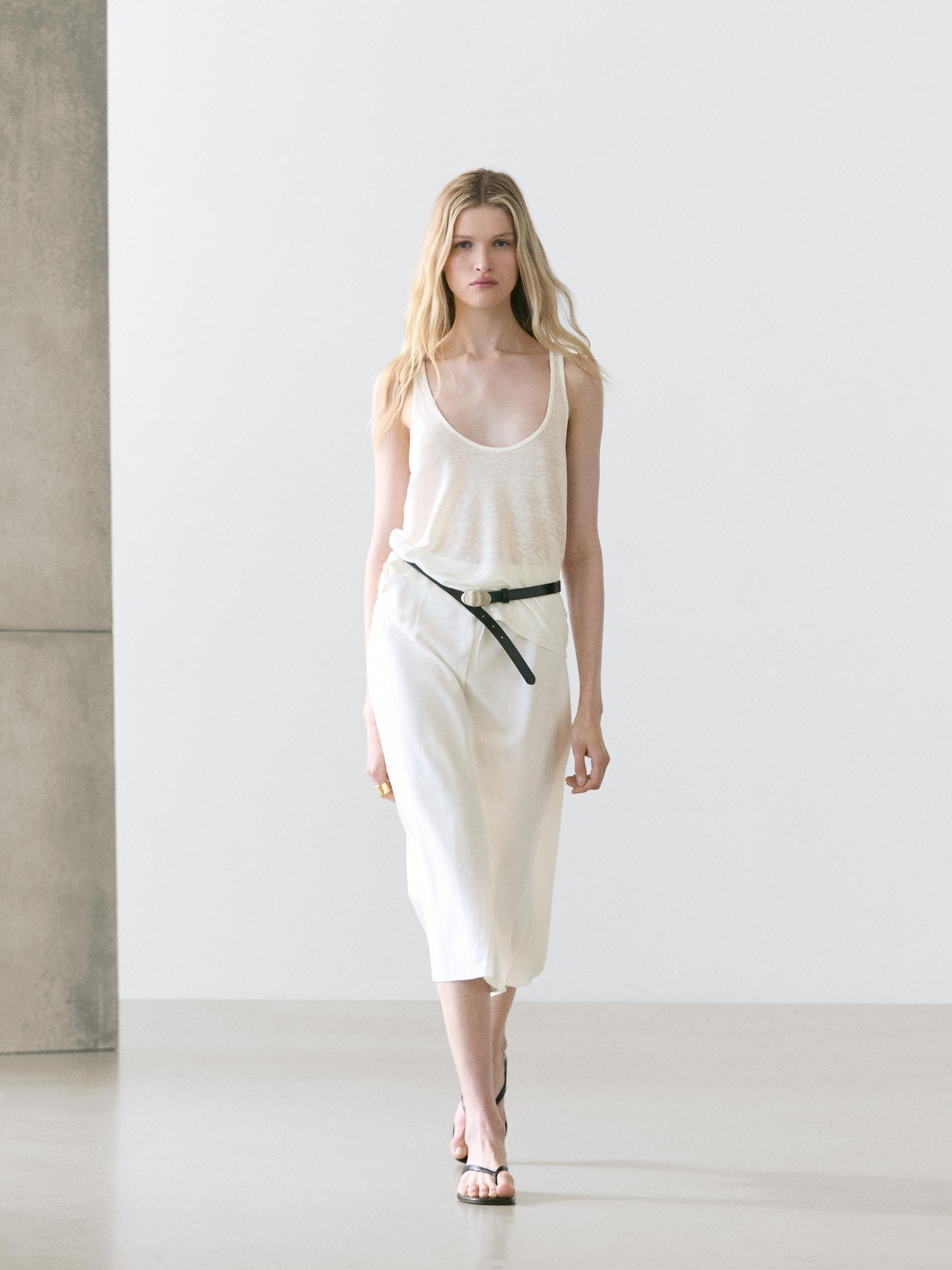 Midi Skirt With Pleated Detail - Bianco - 34 (It 38) - Massimo Dutti - Femminile