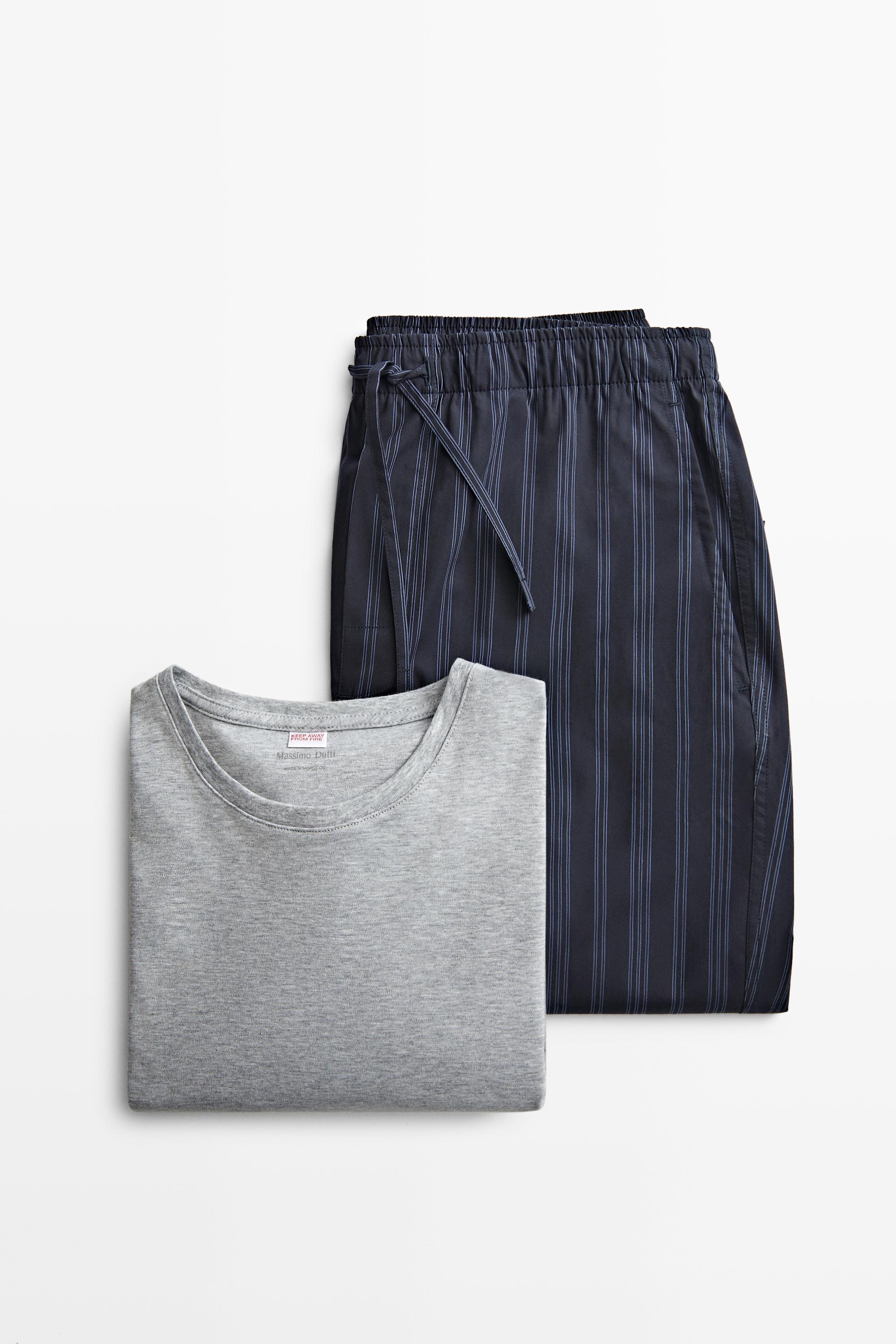 Short sleeve pyjama top and striped trousers — NAVY BLUE