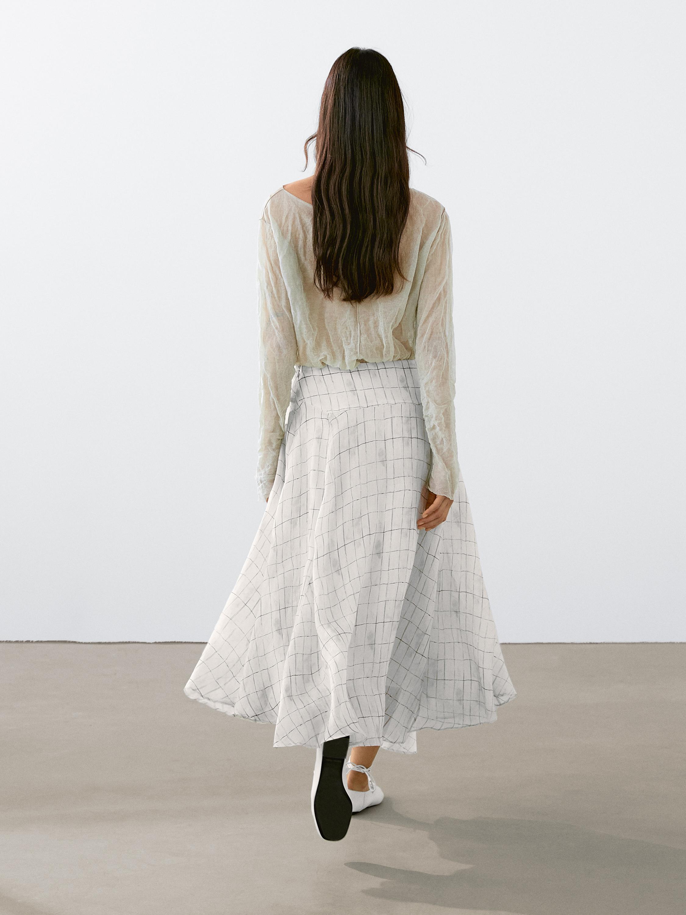 Flowing check midi skirt