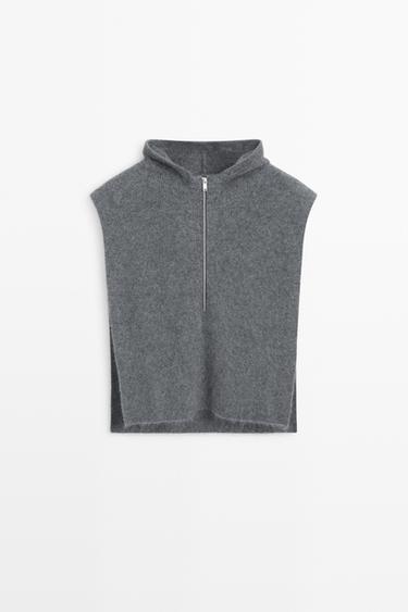 100% cashmere hooded knit vest — GREY 2