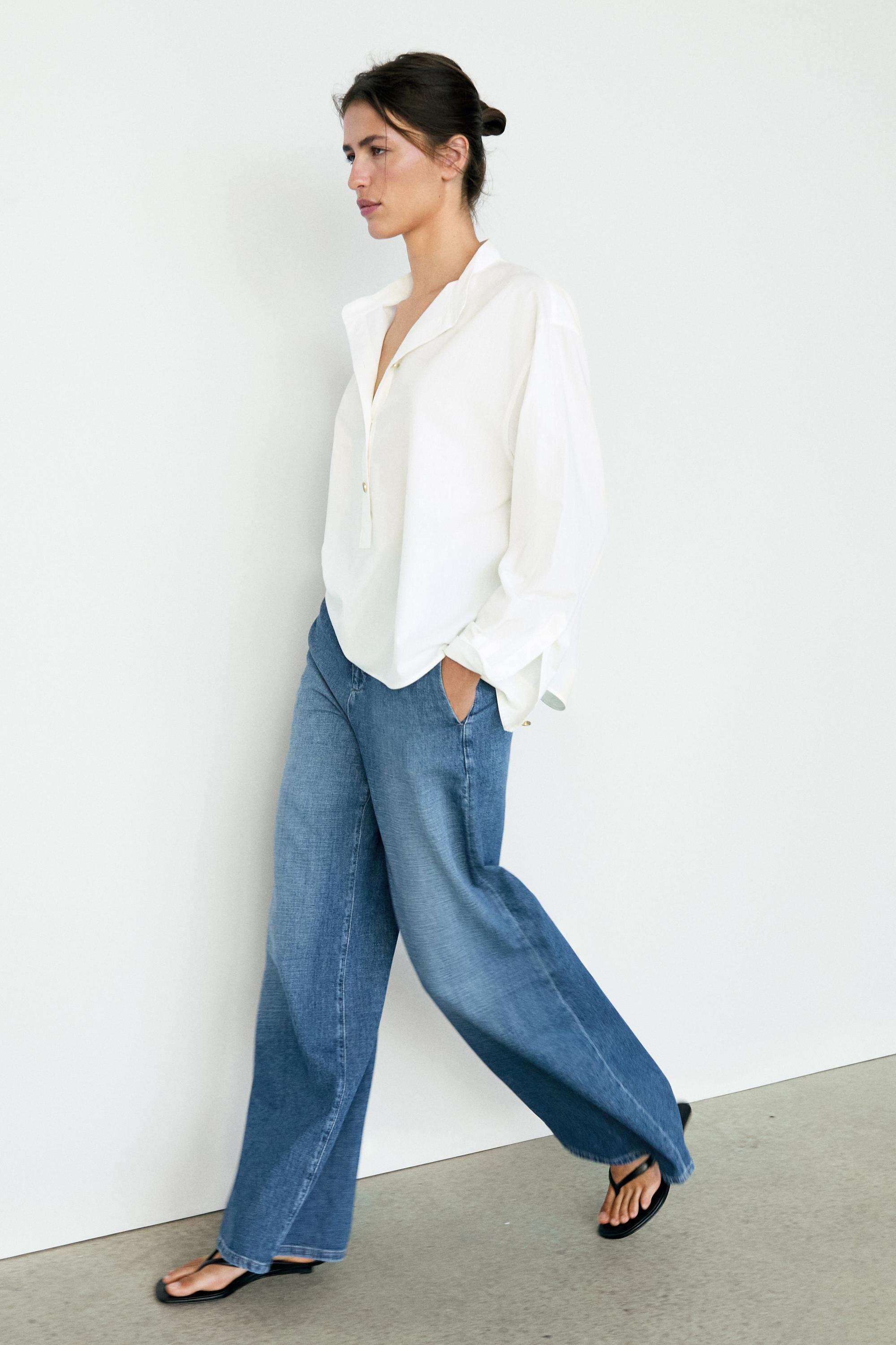 Stand collar shirt with gold buttons — Off white