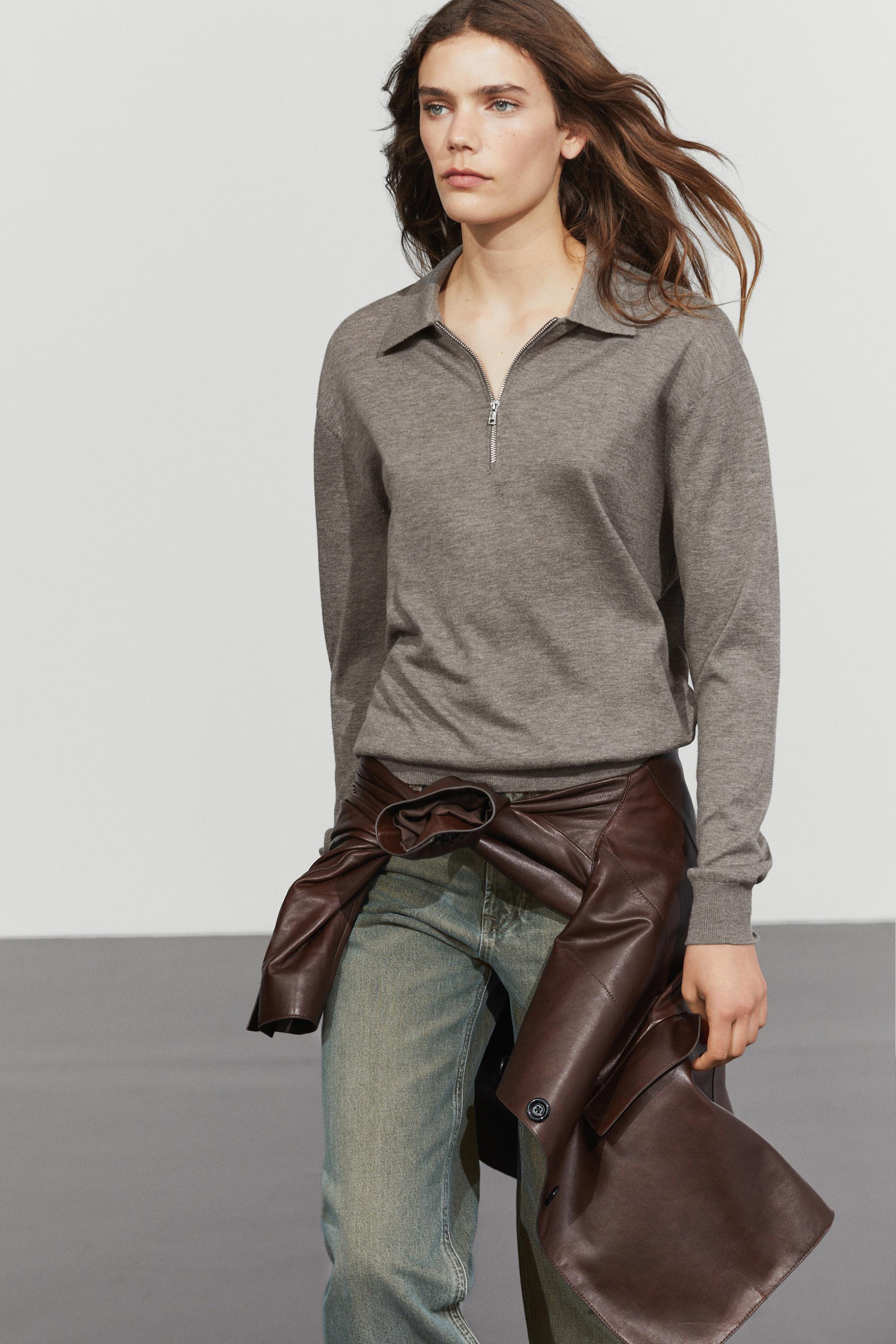 Wool blend quarter-zip knit sweater — DARK KHAKI