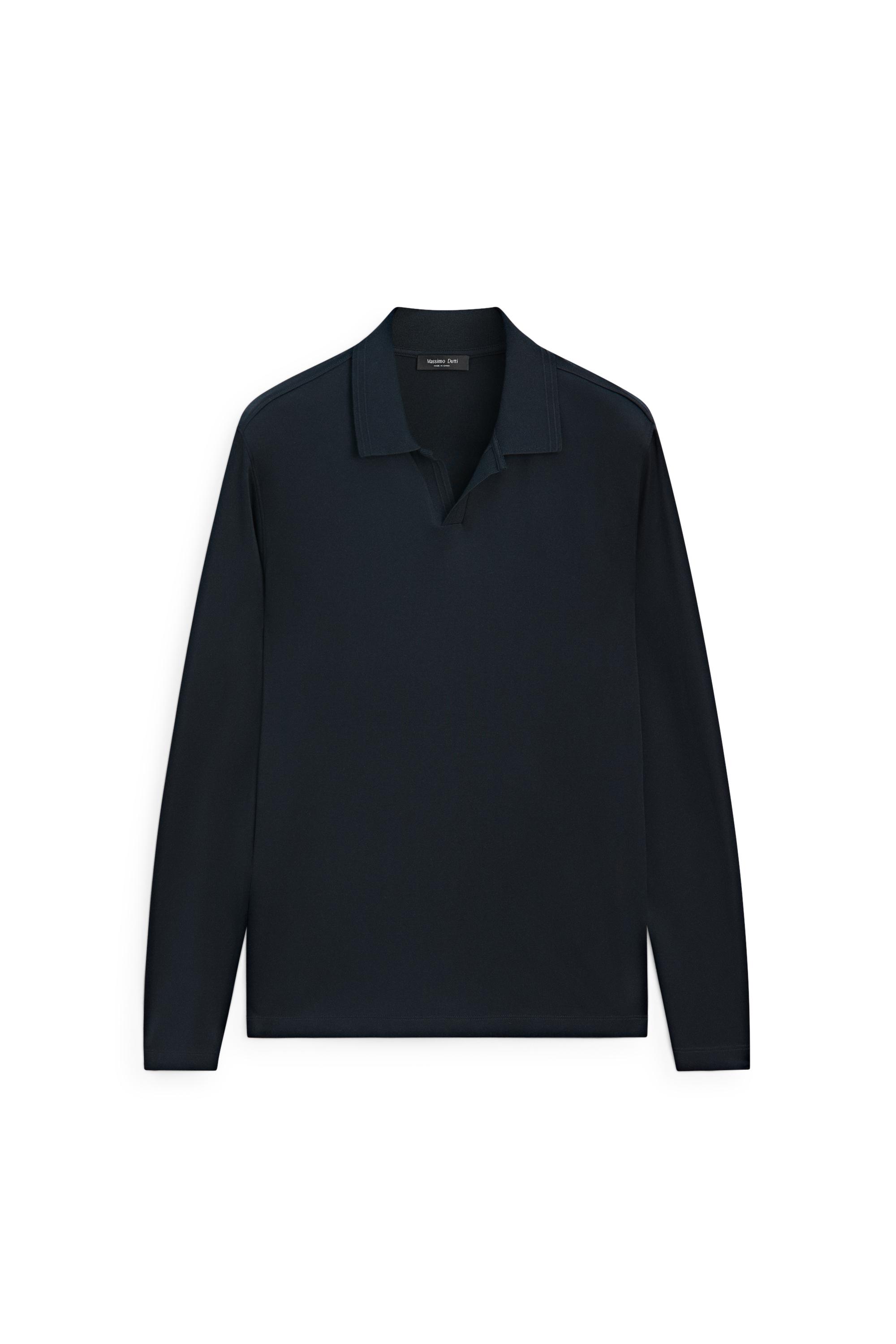 100% cotton long sleeve polo shirt — NAVY BLUE