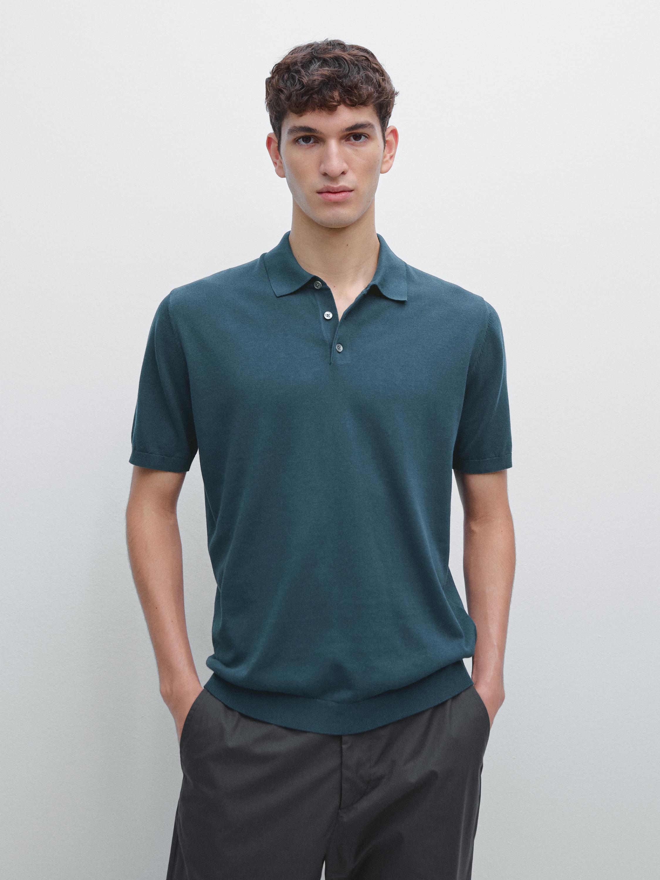 Short sleeve cotton knit polo shirt